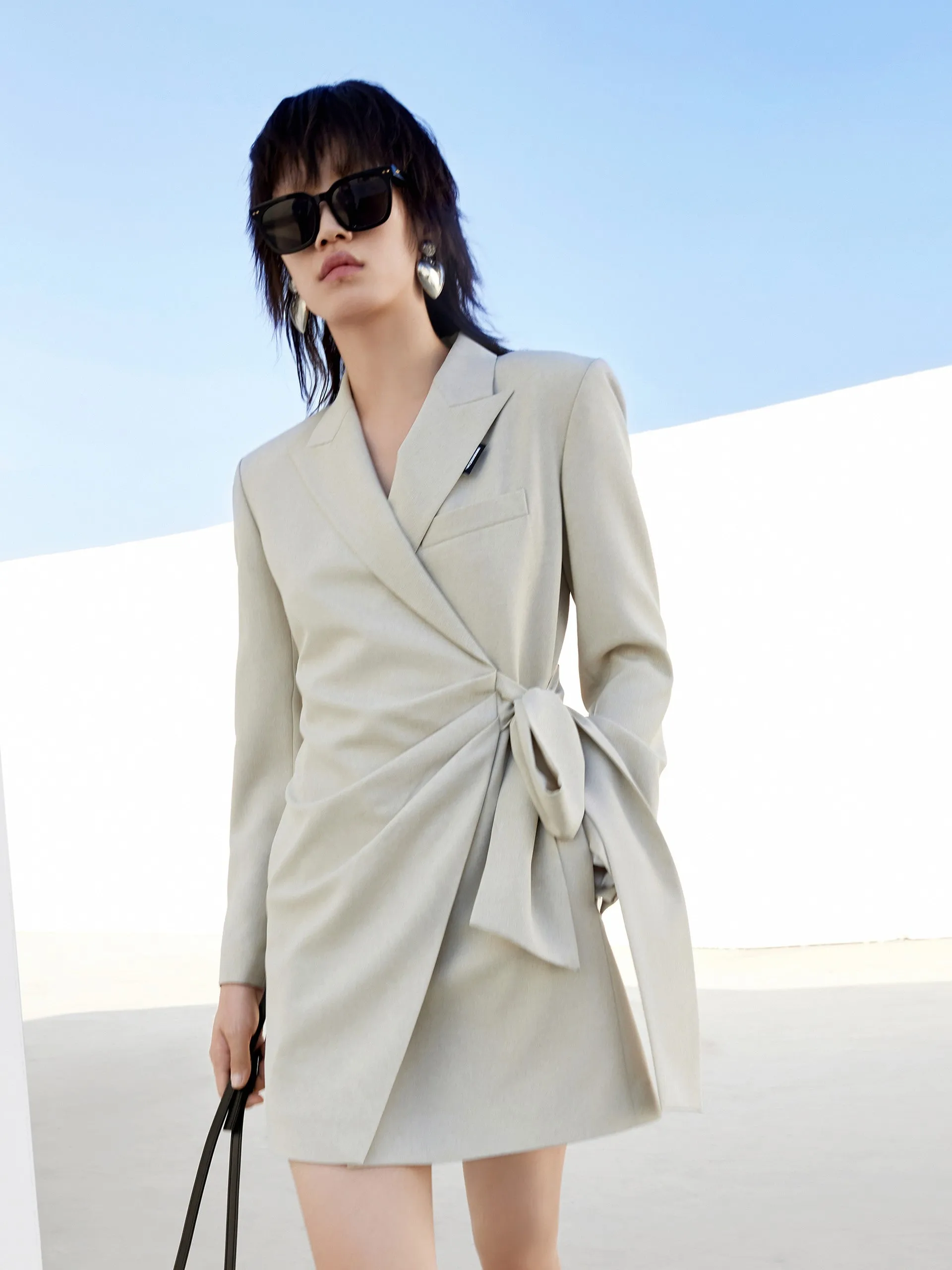 Bright Beat Slim Fit Wrap Bow Blazer Dress