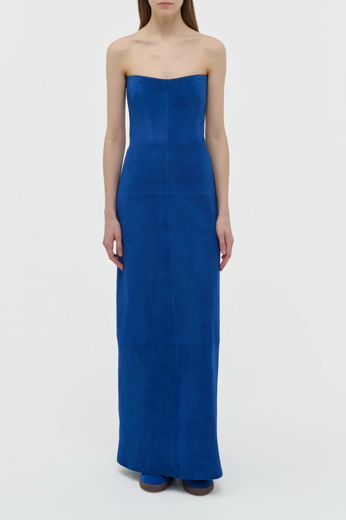 NonChafe Ivara Strapless Maxi Dress in Cobalt Suede
