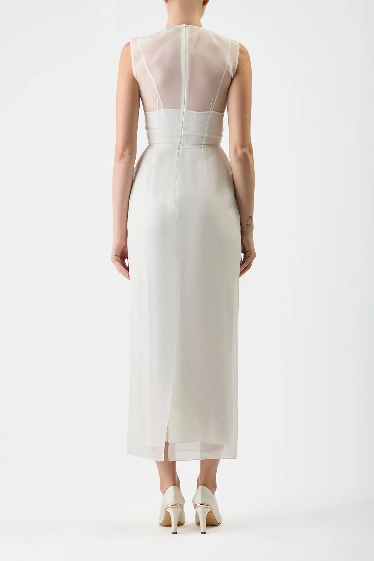 Maslow Sheer Maxi Dress with Slip in Ivory Silk Organza FourWayStretch