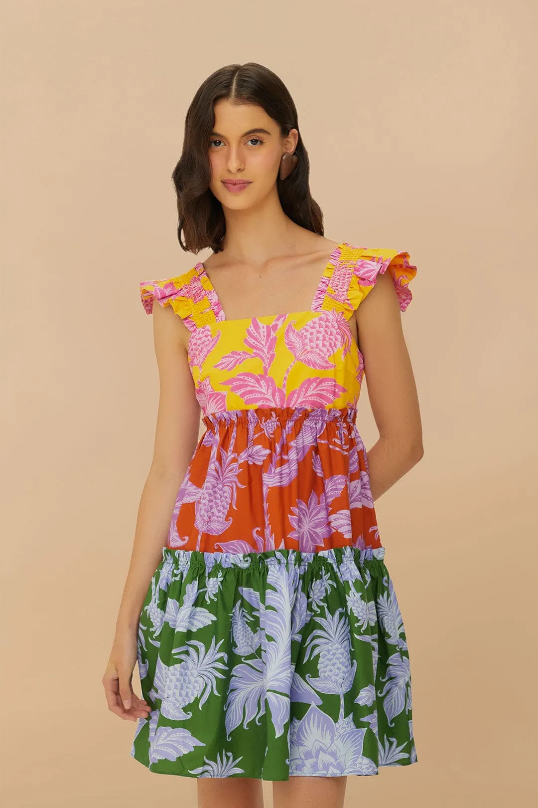 Mixed Tropical Swing Mini Dress Fun Look Vibrant color