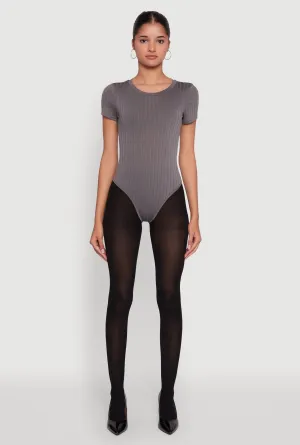 Daisy Rib Knit Short Sleeve Crew Neck Bodysuit Sharp Friends Relax Loose
