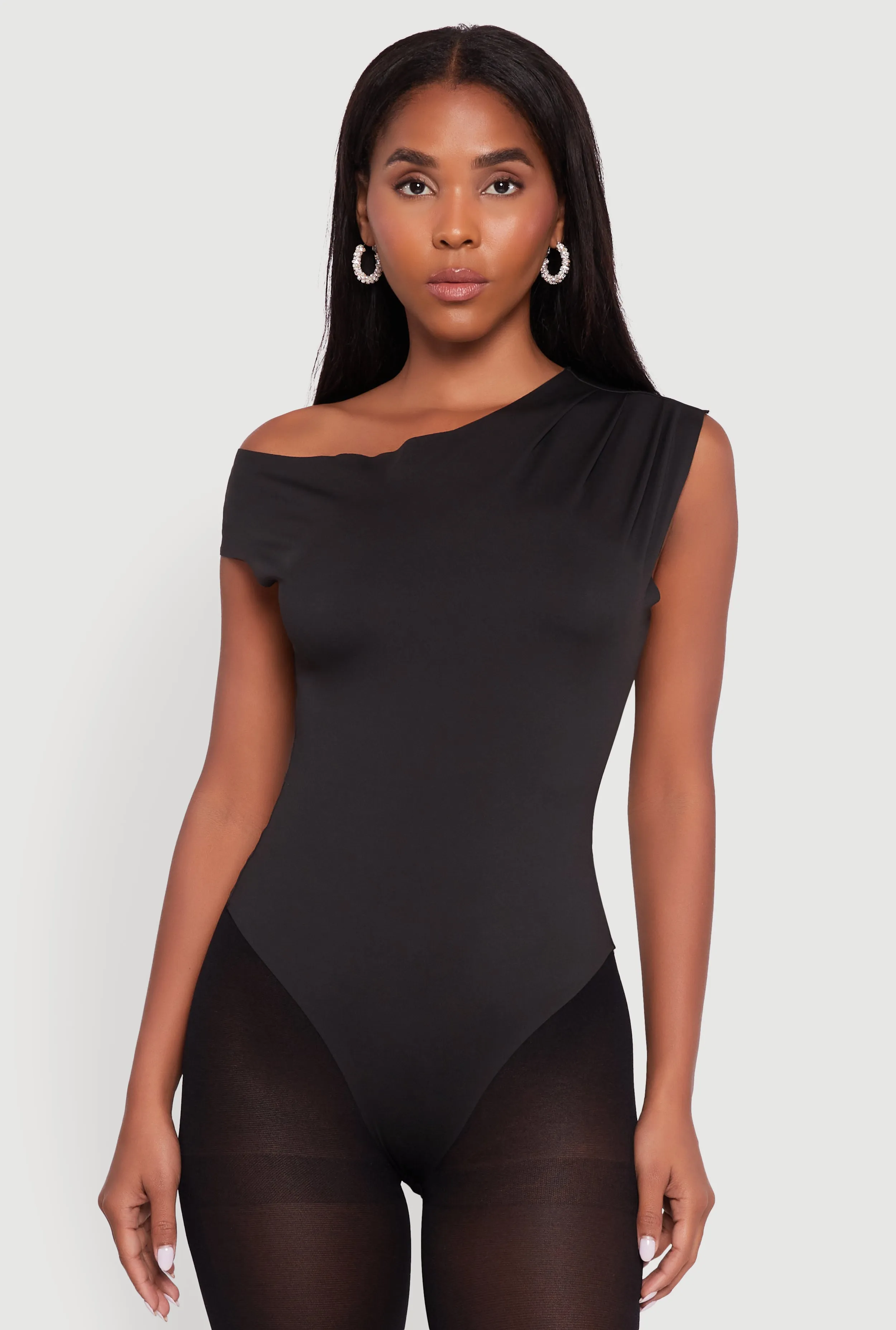 Trendy Asymmetrical Shoulder Ruched Bodysuit Basic Office Indoor Vacation