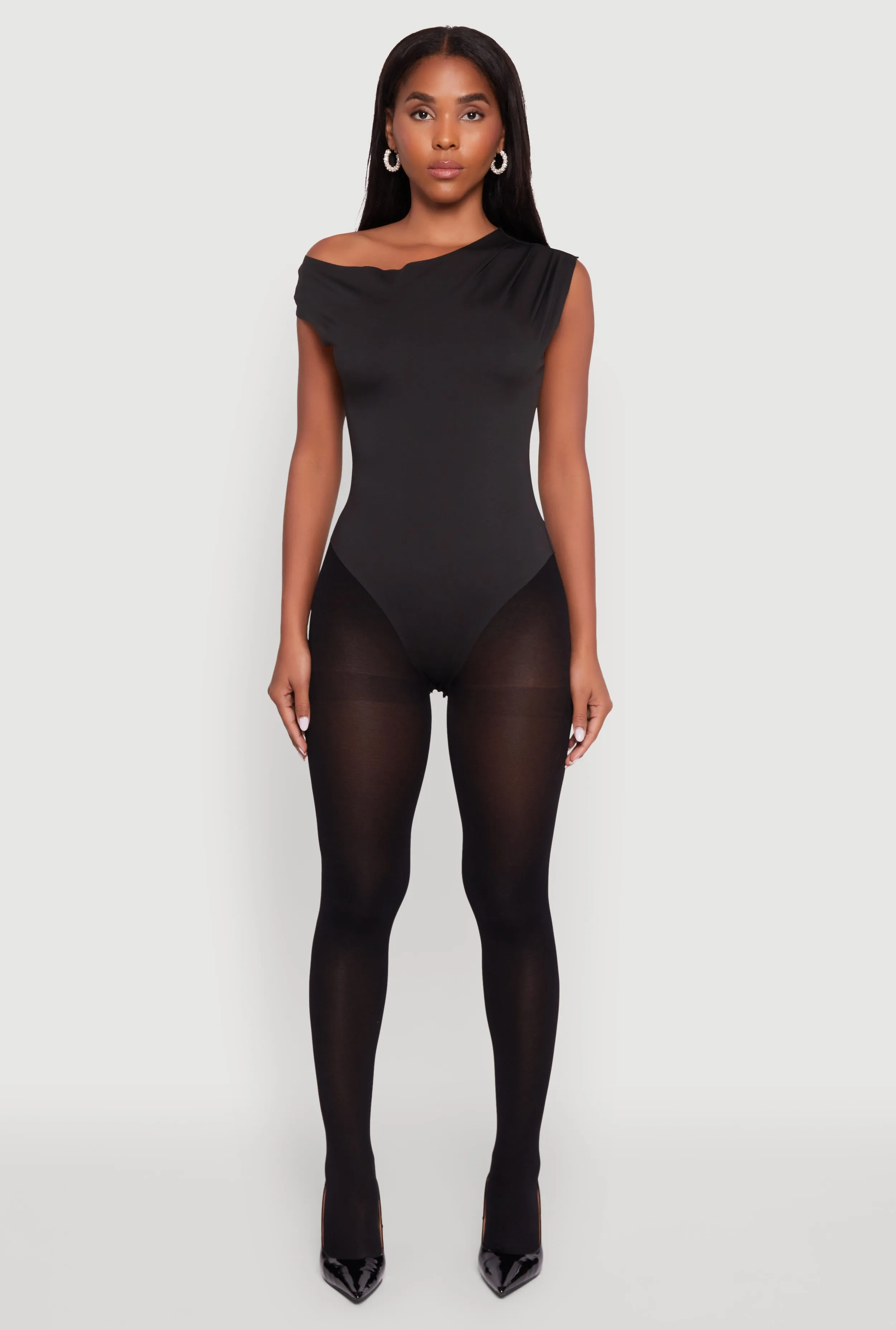 Wedding Slim Breathable Stretch Trendy Asymmetrical Shoulder Ruched Bodysuit