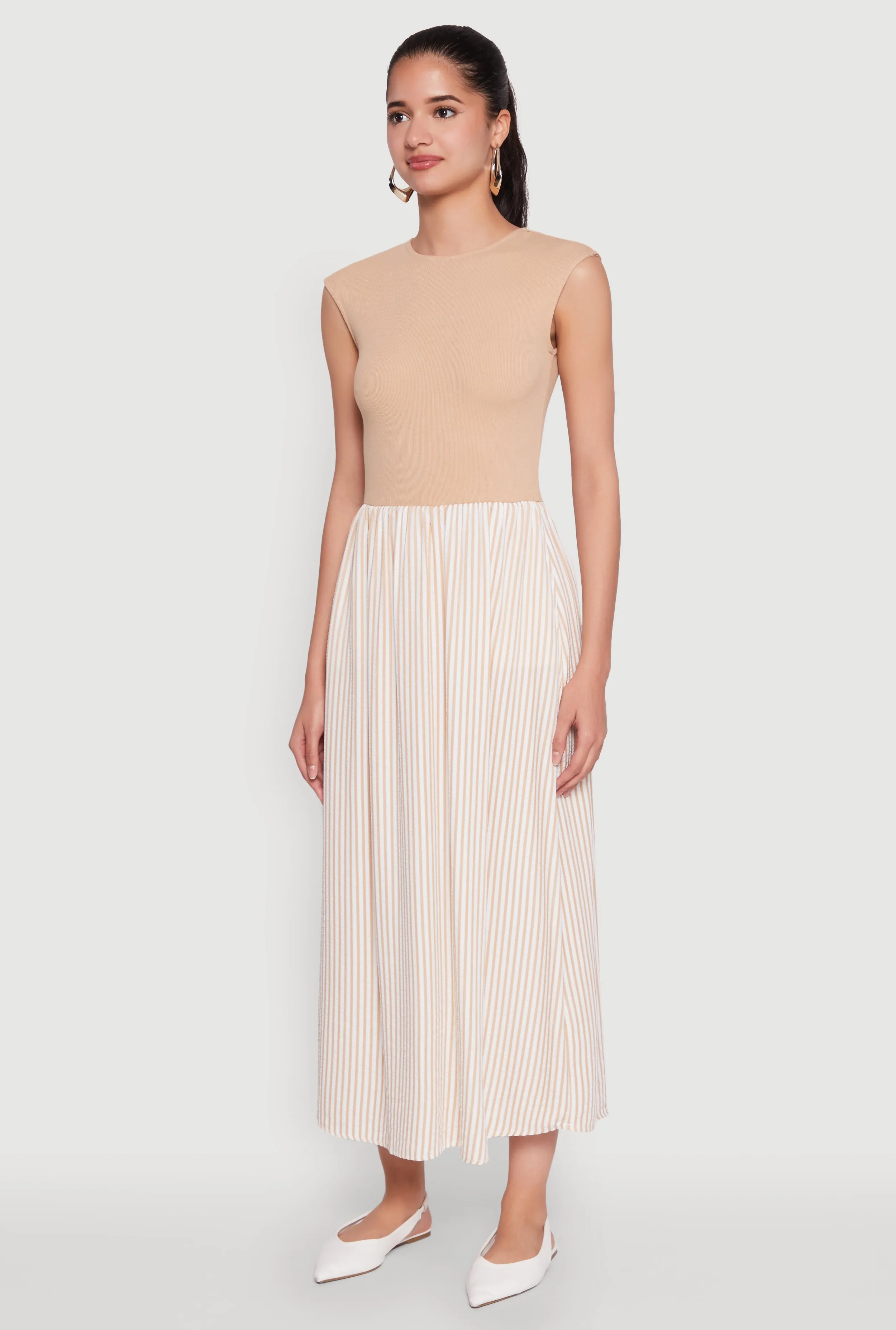 Cap Sleeve Pinstripe Maxi Dress Lantern Glow