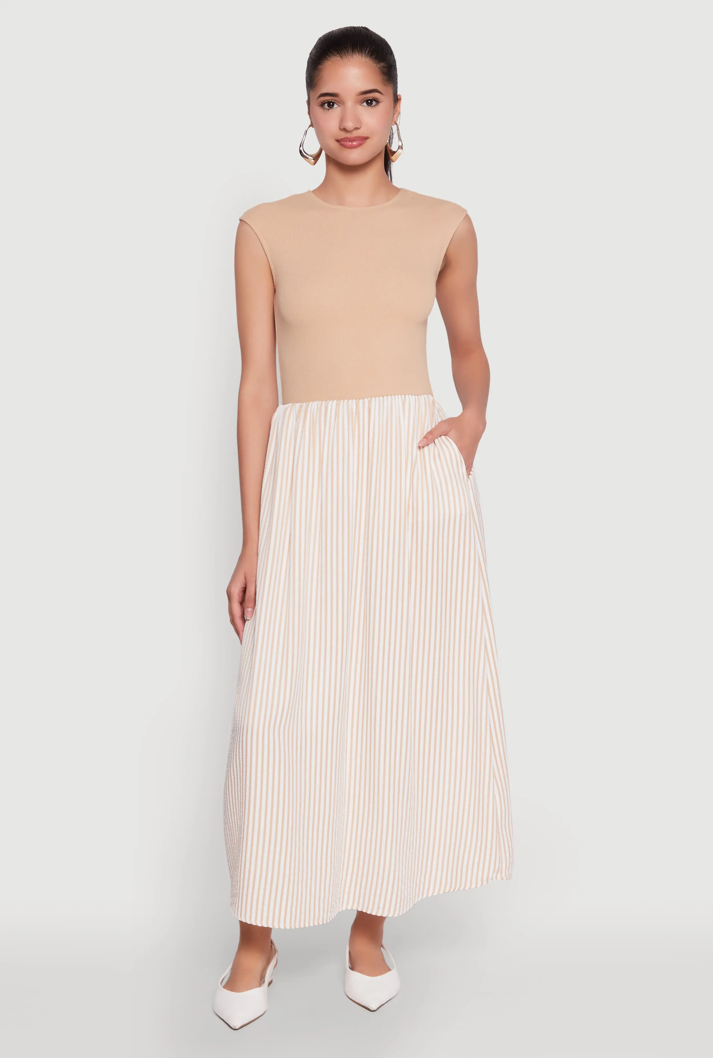 Cap Sleeve Pinstripe Maxi Dress Star Sky Peony Bloom