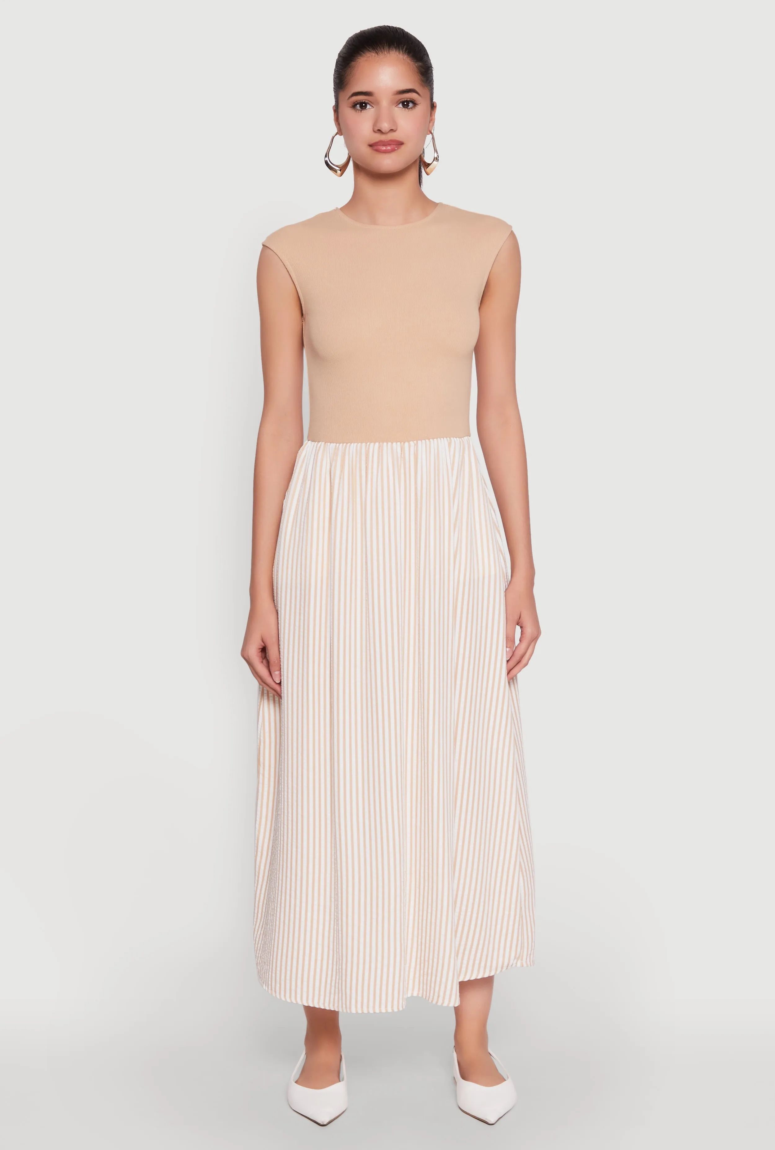 Bamboo Glow Cap Sleeve Pinstripe Maxi Dress