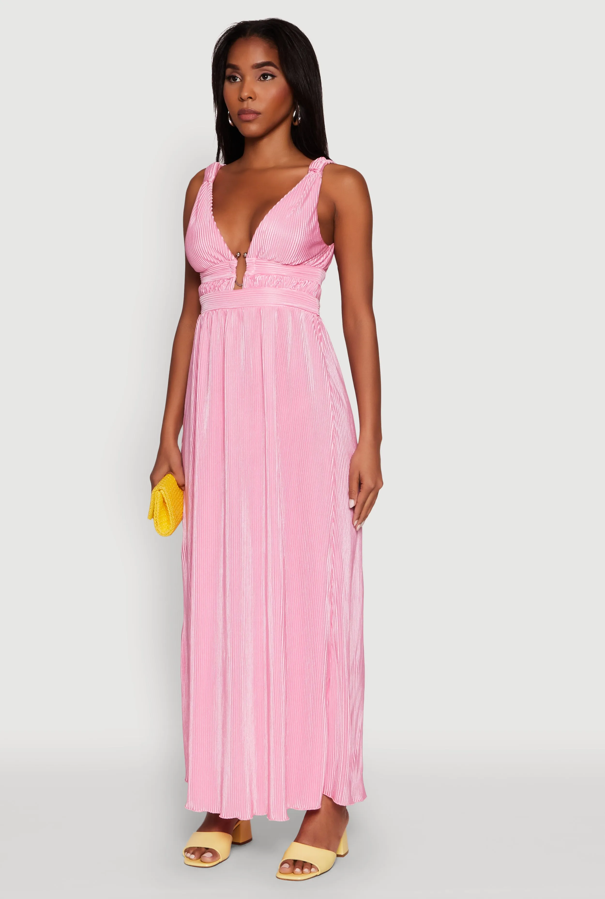 Elegant Sleeveless Plisse Empire Waist Dress Lake View