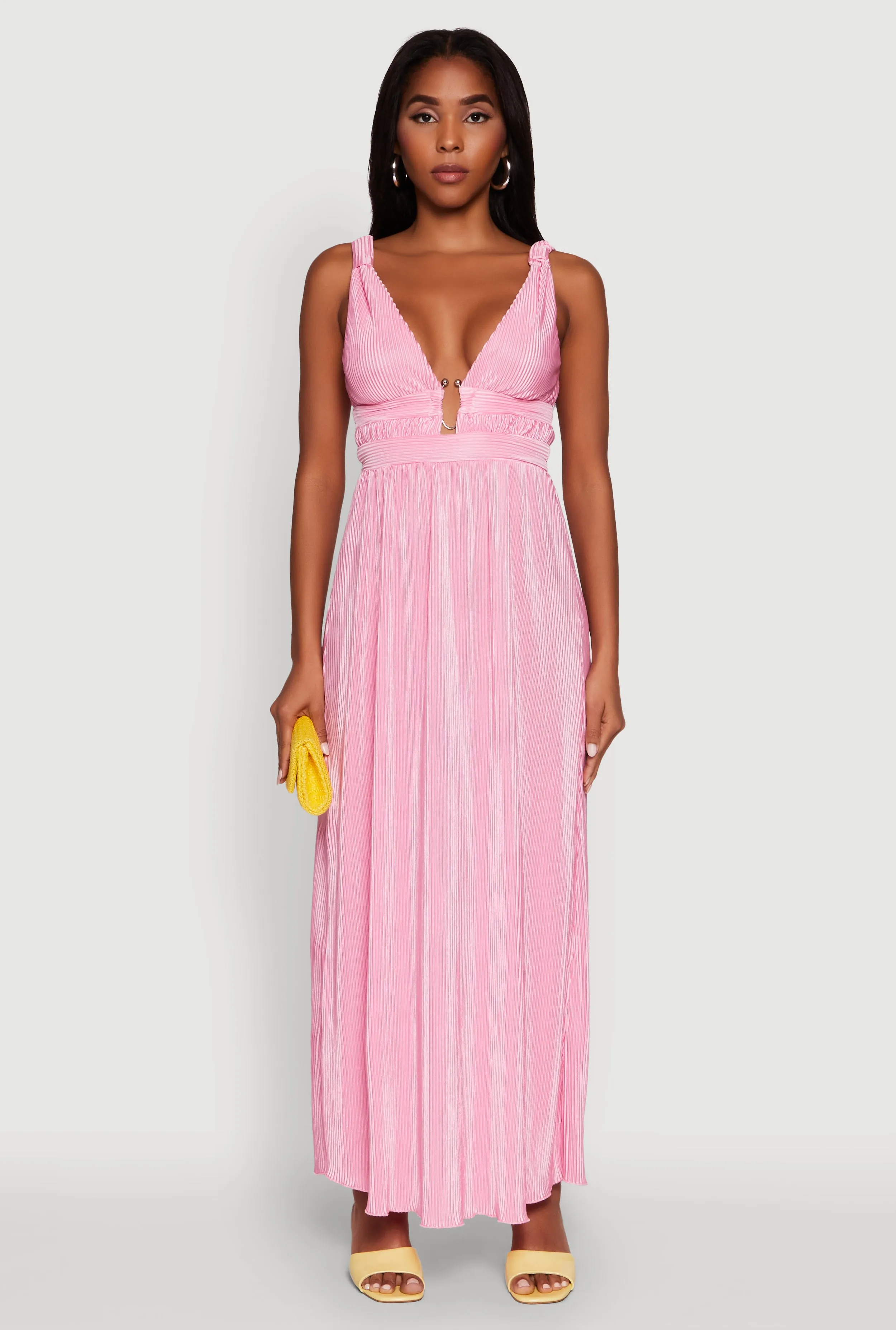 Elegant Sleeveless Plisse Empire Waist Dress The elegant design of this maxi dress adds a refined touch to your wardrobe without being overly complicated Mesh Glow