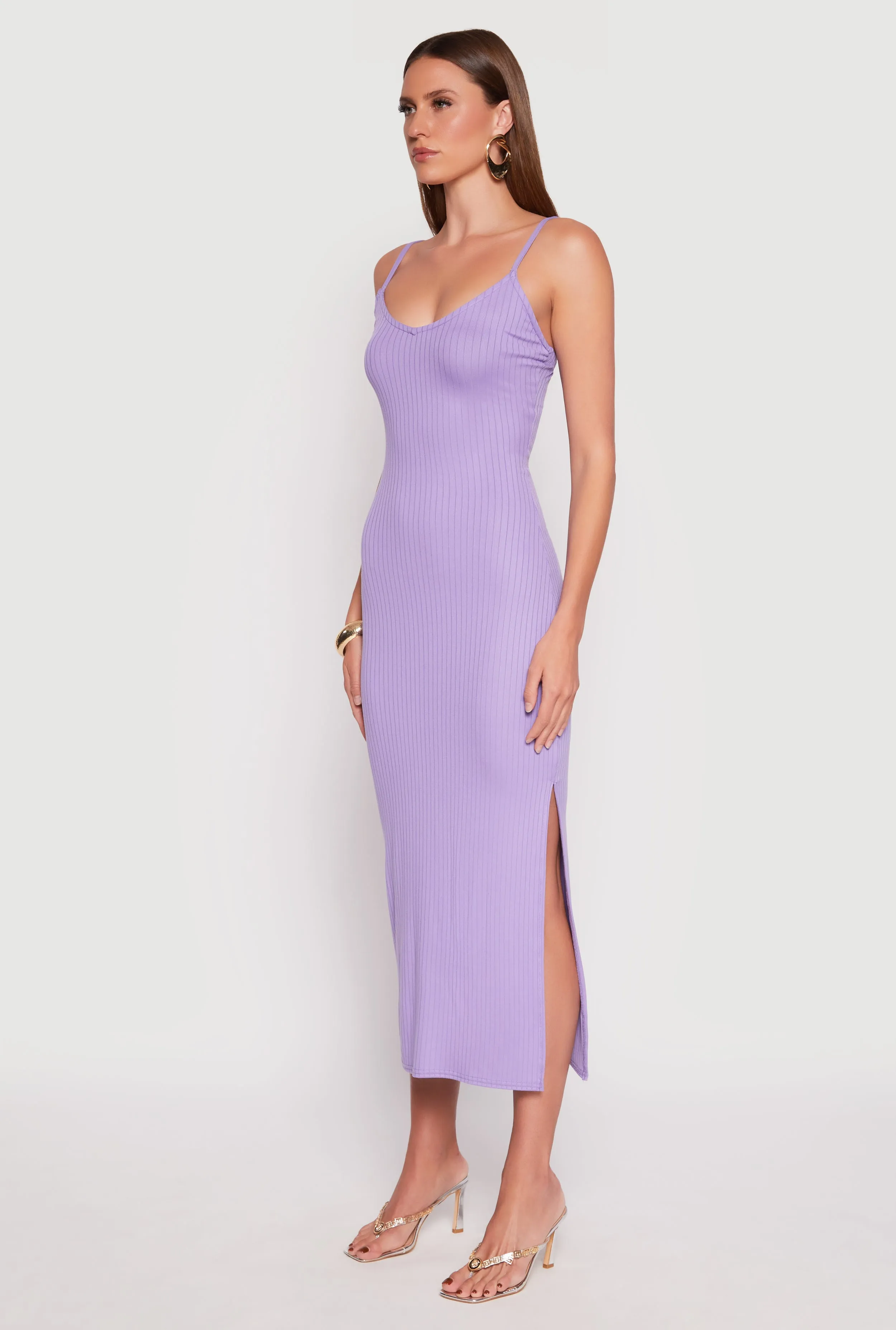 Ribbed Knit Side Slit Maxi Dress Cross Stitch Life Soft