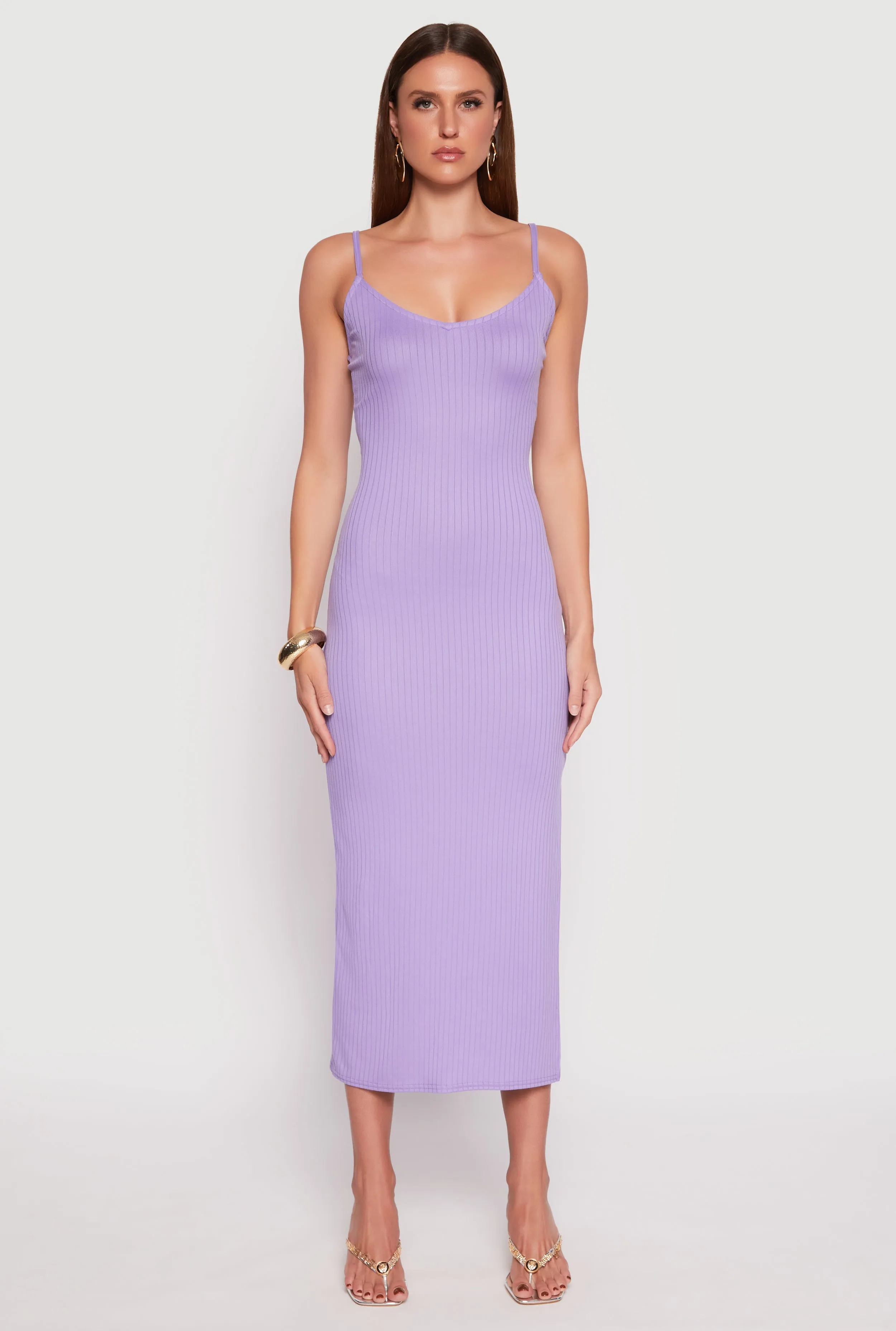Ribbed Knit Side Slit Maxi Dress Tassel Glow