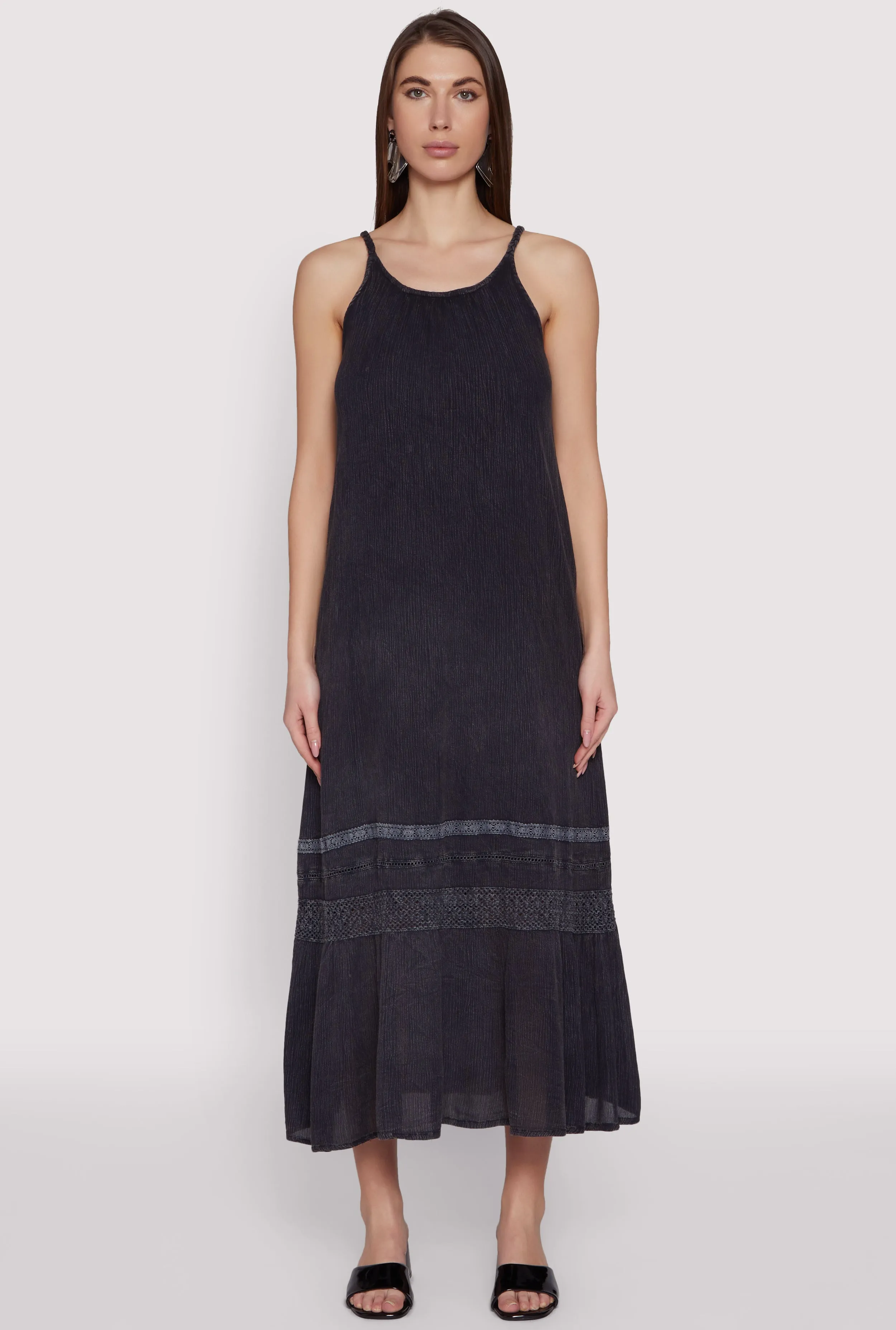 Crochet Detail Sleeveless Maxi Dress Metallic Pop