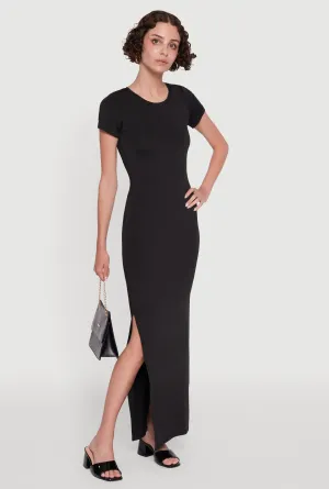 Brick Glow Soft draping maxi Daisy Crew Neck Side Slit T Shirt Dress