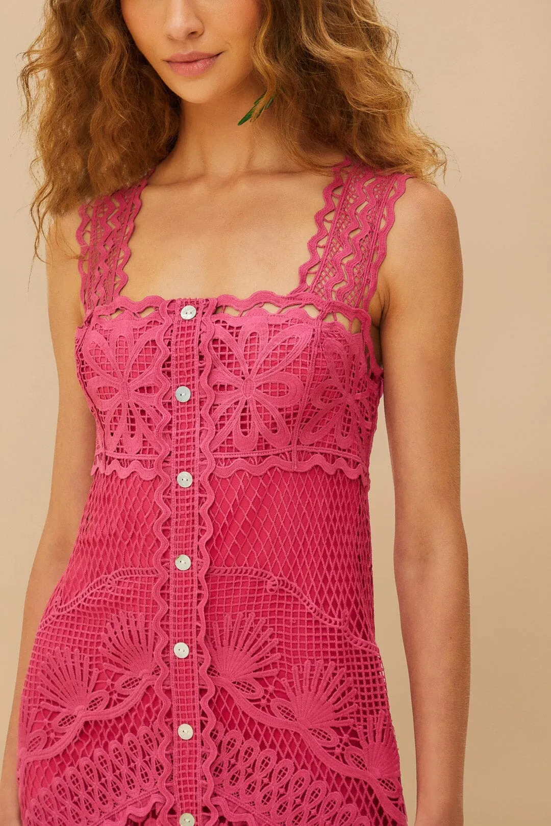 Fur Glow Pink Nautical Guipure Maxi Dress