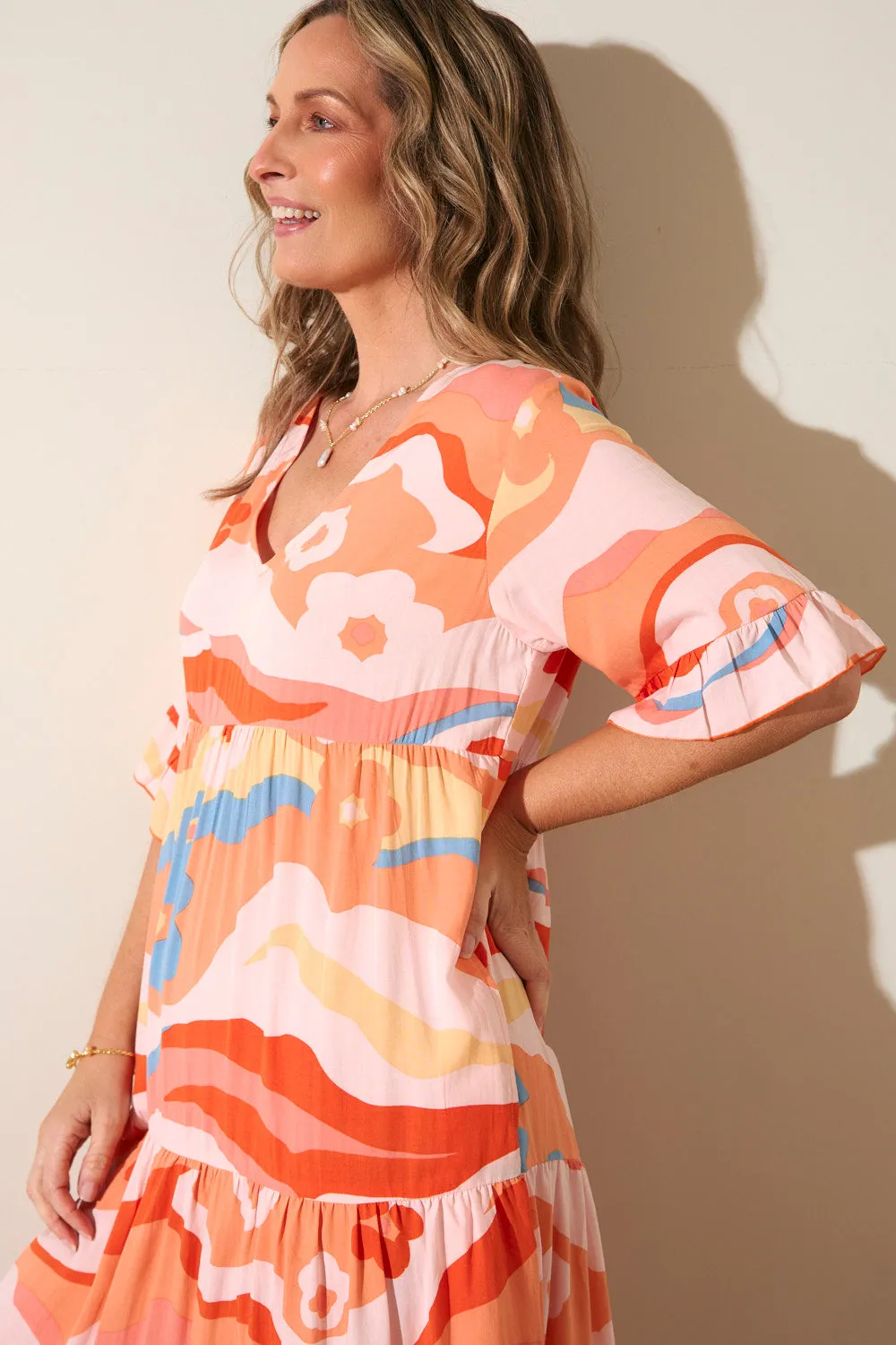 Metro View This maxi dress combines classic style with modern comfort for a timeless look Sabrina Tiered Dress in Solene Orange