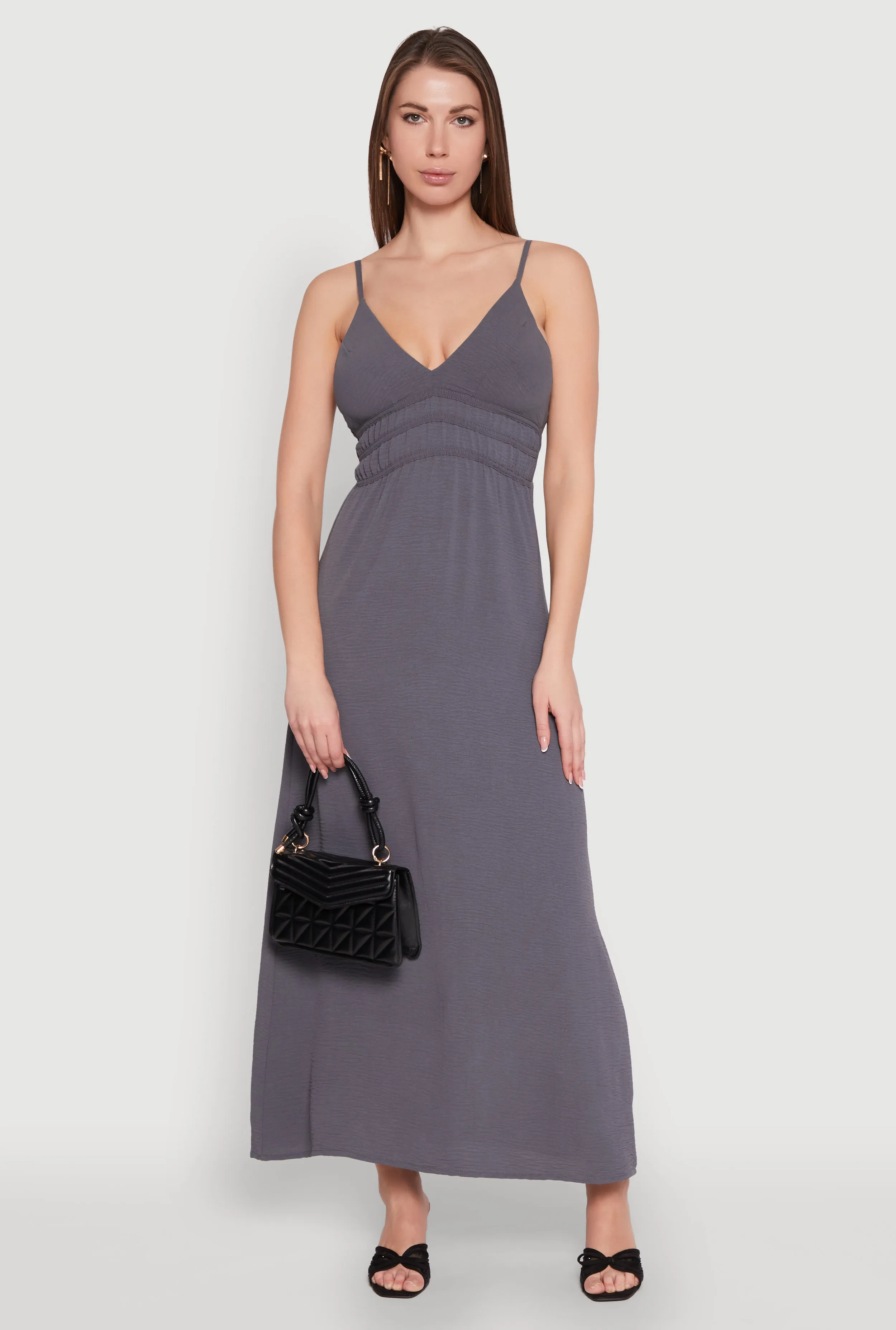 V Neck Empire Waist Maxi Dress Retro Mode Hand Stitch