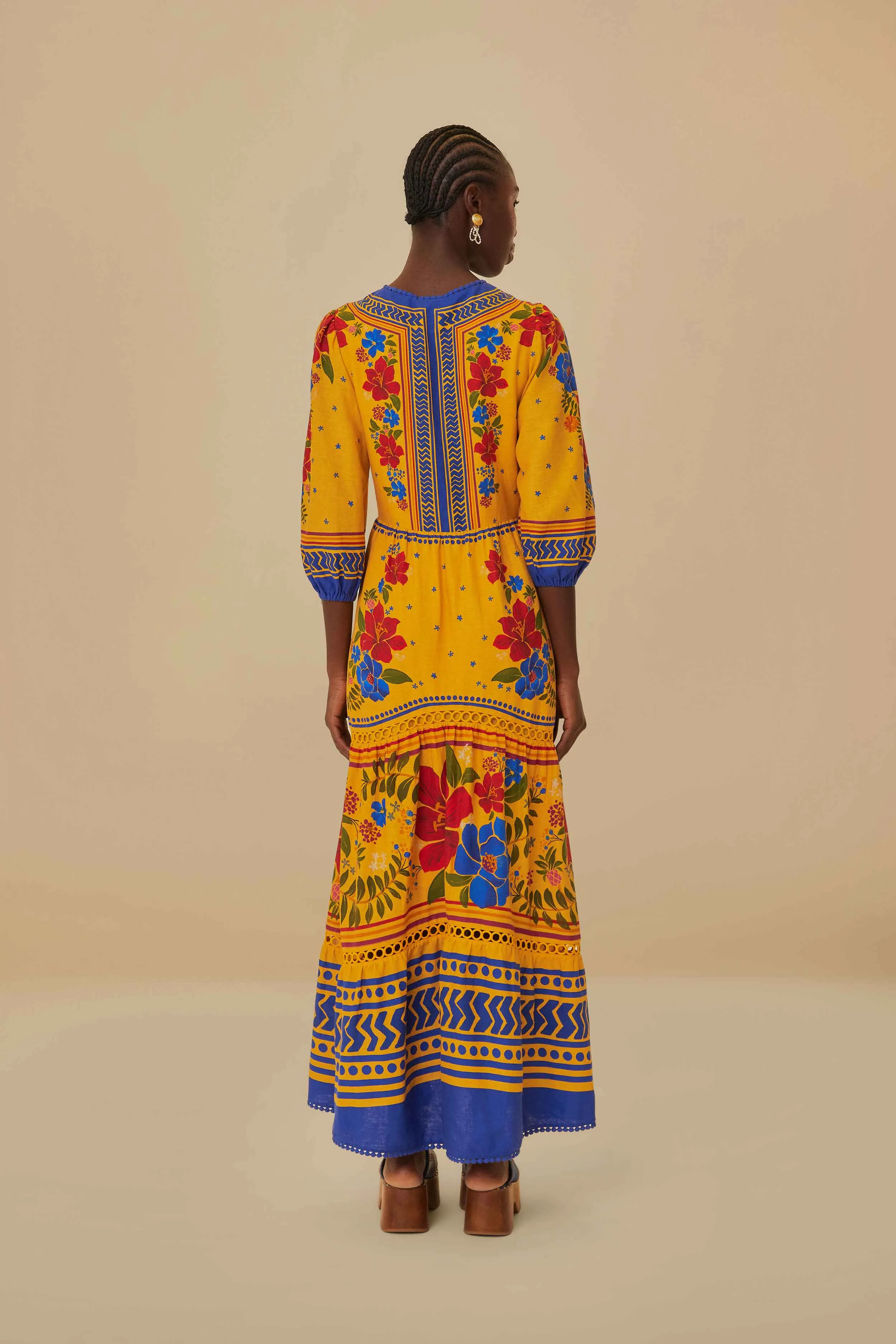 Trim Glow Yellow Floral Yard Lenzing? Ecovero? Euroflax? Maxi Dress