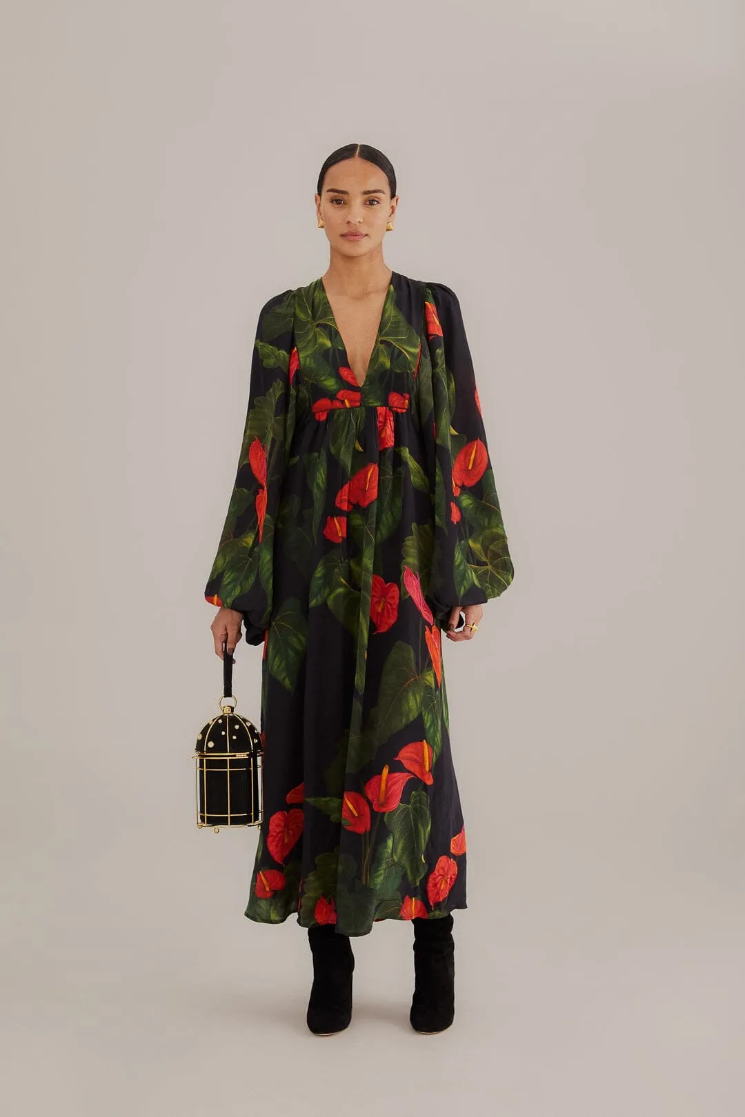 Sun Bay Black Anthurium V Neck Maxi Dress