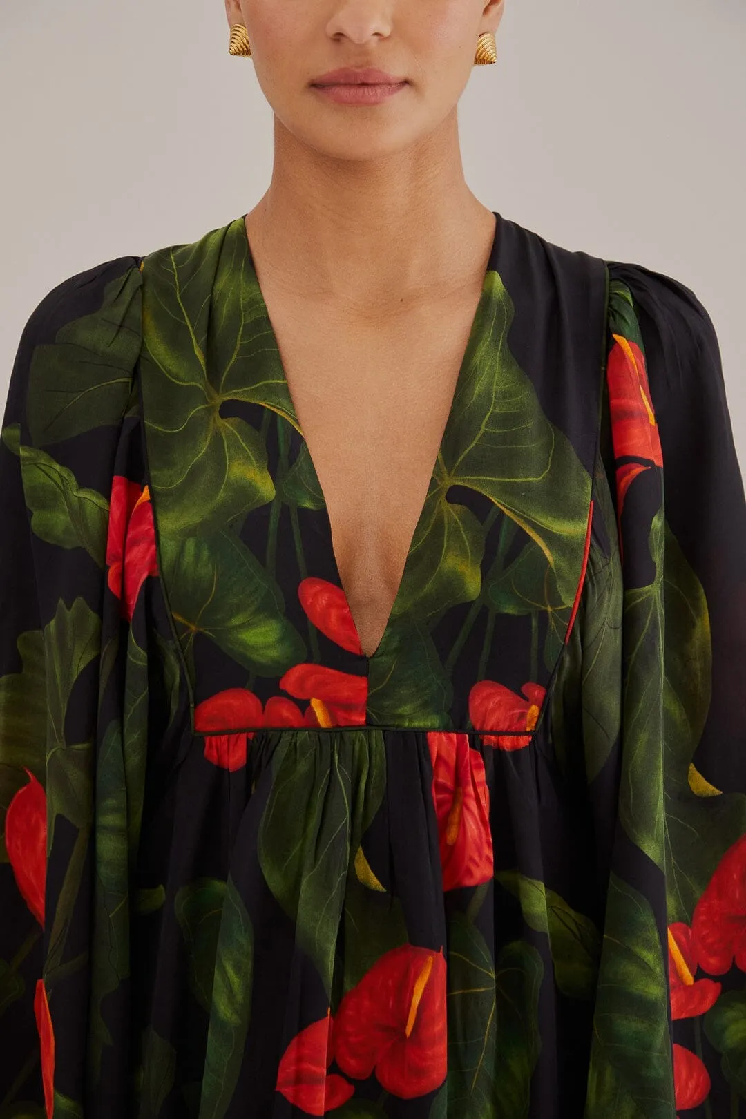 Black Anthurium V Neck Maxi Dress Versatile event attire