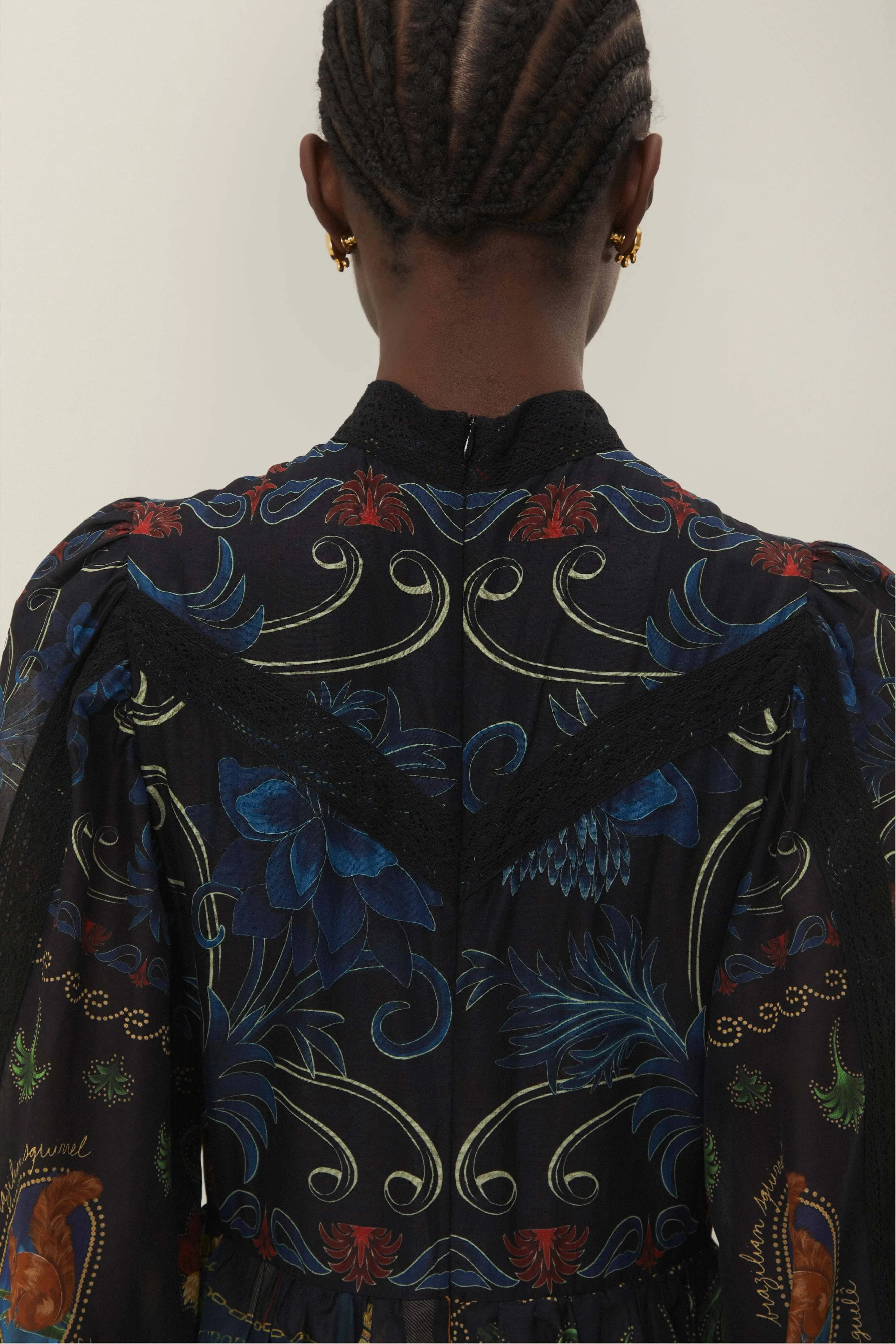 Black Mixed Arabesque Scarves Long Sleeve Maxi Dress Art Soul Sailing Day