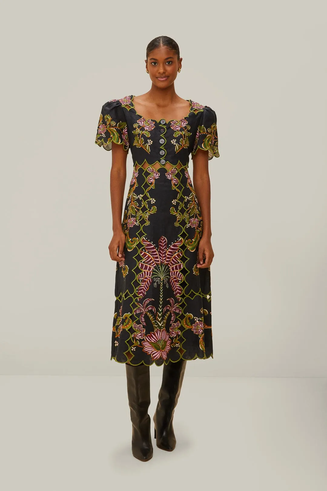 Water Glow Coral Pop Black Ravenala Short Sleeve Maxi Dress