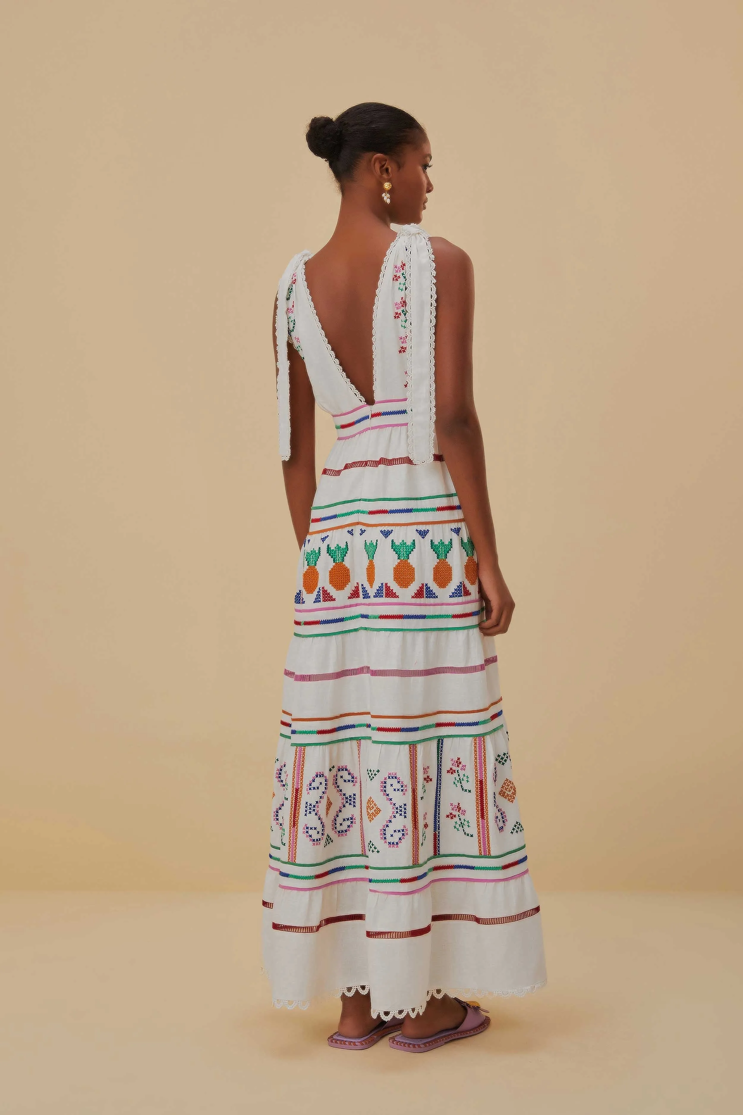 Starlight Sky Wool Glow Off-White Embroidered Maxi Dress