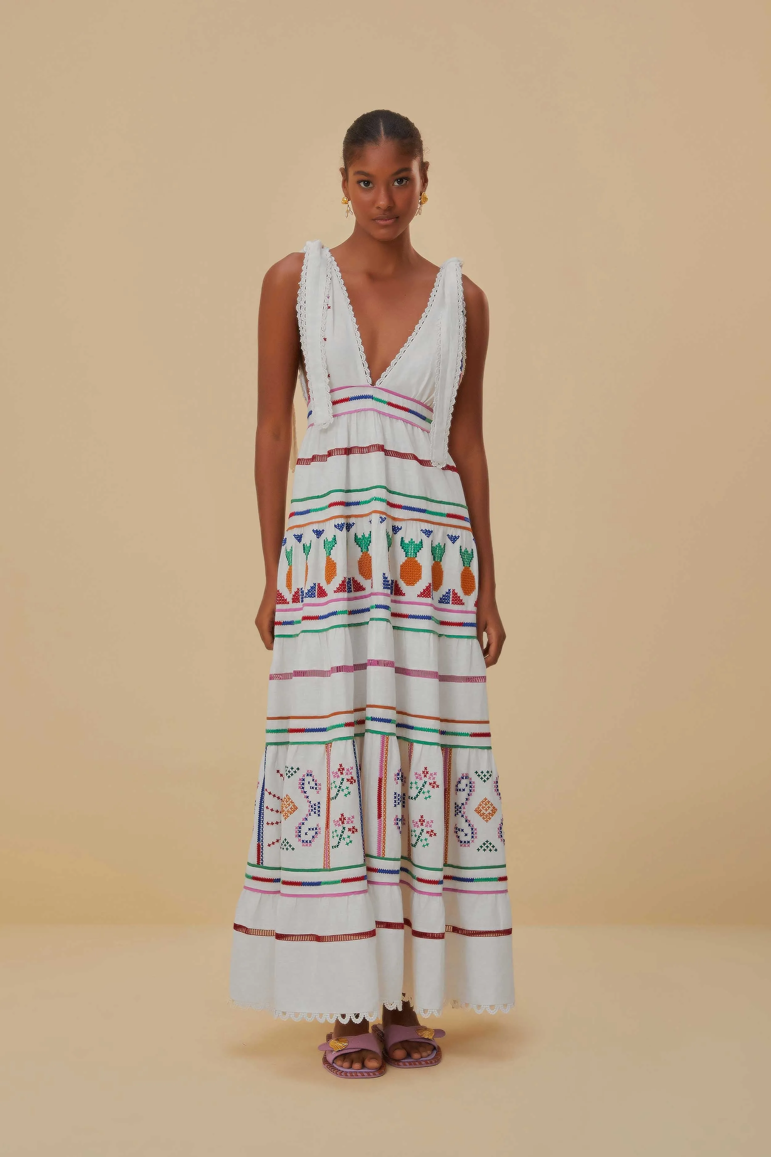 Off-White Embroidered Maxi Dress Print Glow Stunning full-length outfit