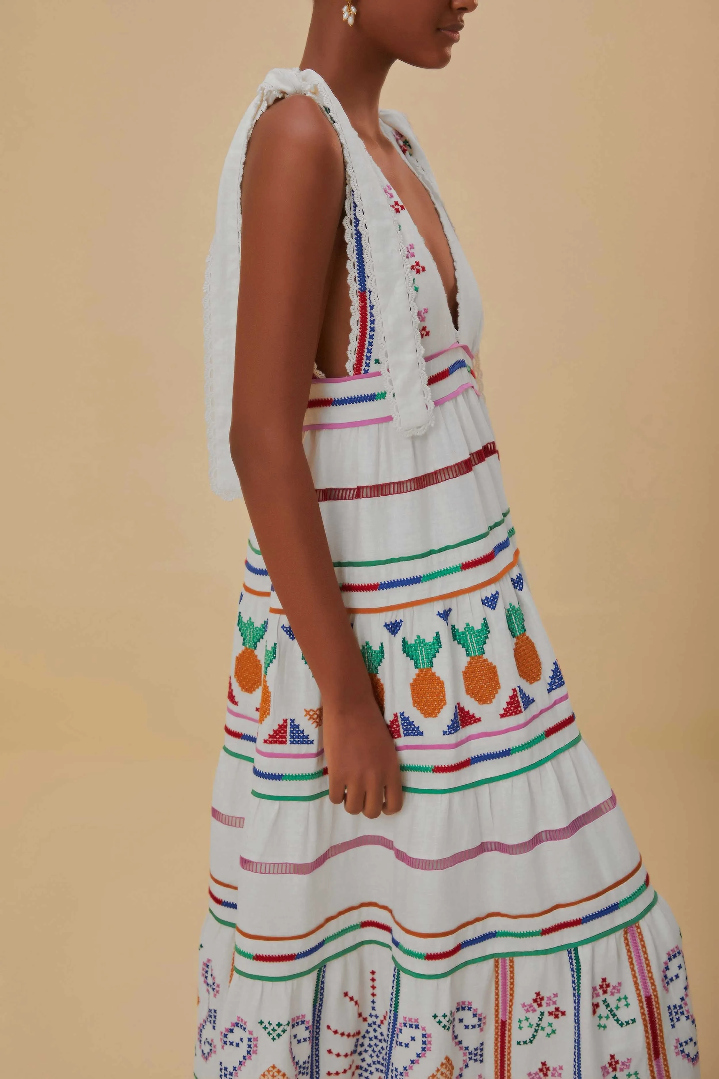 Off-White Embroidered Maxi Dress Ombre Shade Gold Shine
