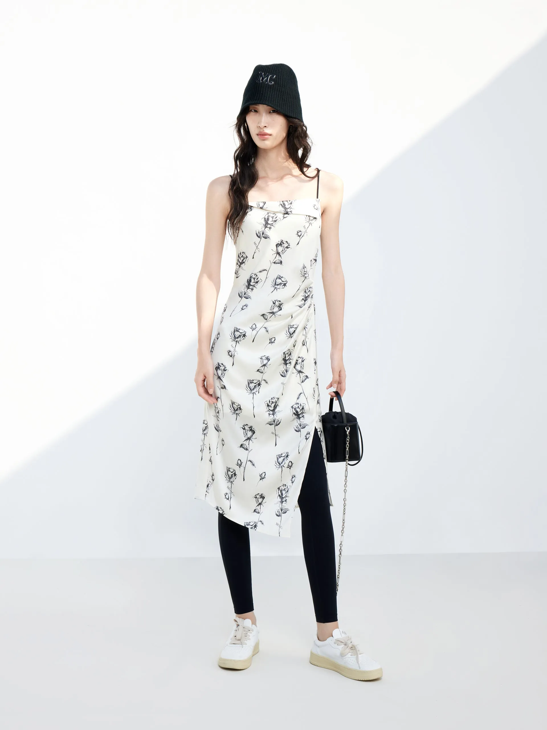 Rose Pattern Slit Cami Dress Maternity Look
