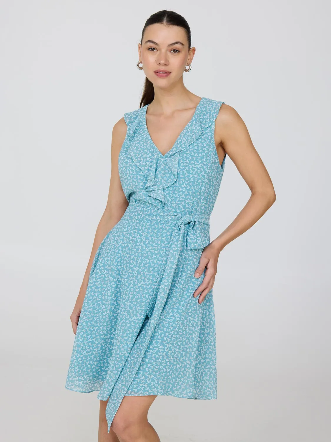 Floral Ruffle V-Neck Chiffon Mini Dress Weekend Style Edge Mood