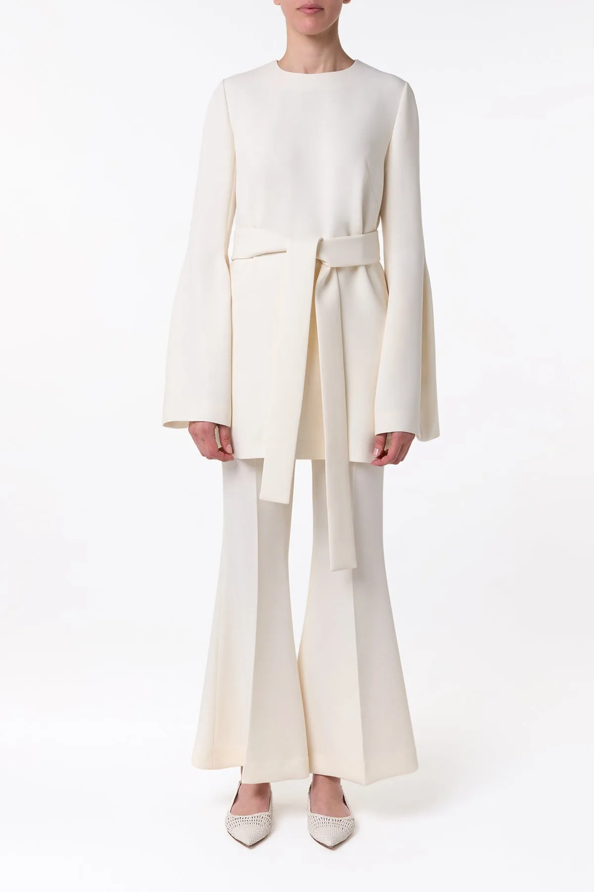 Winter Fit ComfortWaistband Shandon Tunic in Ivory Double Face Wool Crepe