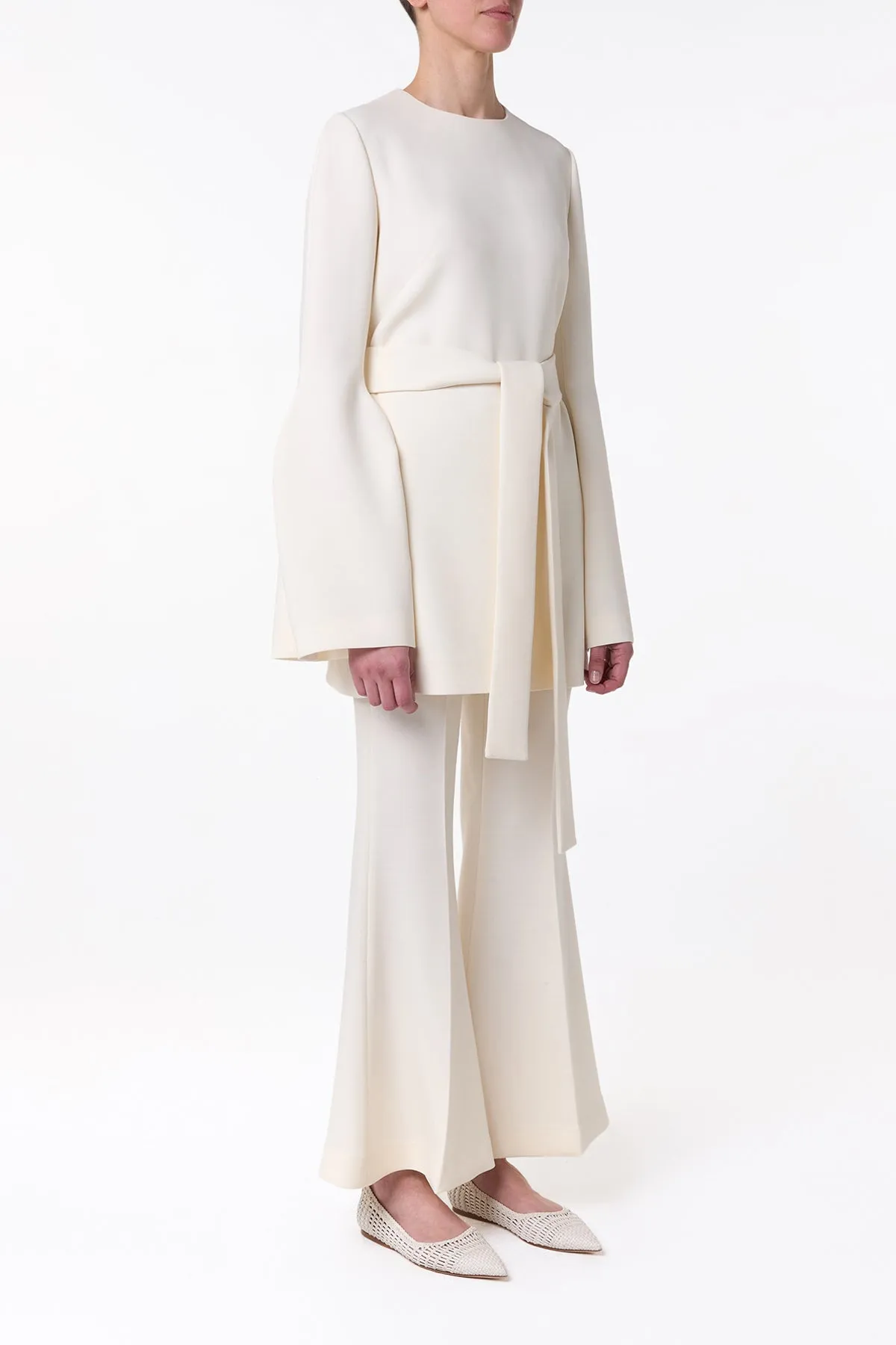 UVProtective Coating Shandon Tunic in Ivory Double Face Wool Crepe
