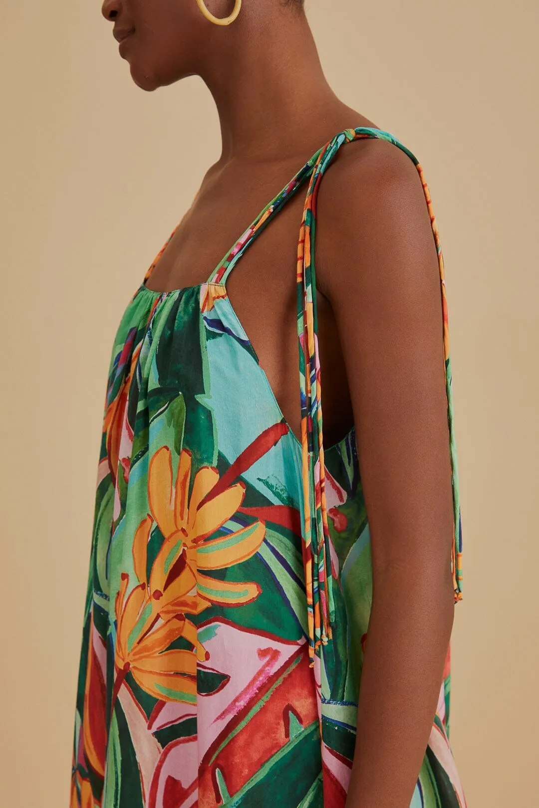 Multicolor Banana Foliage Sleeveless Midi Dress Airy Mood