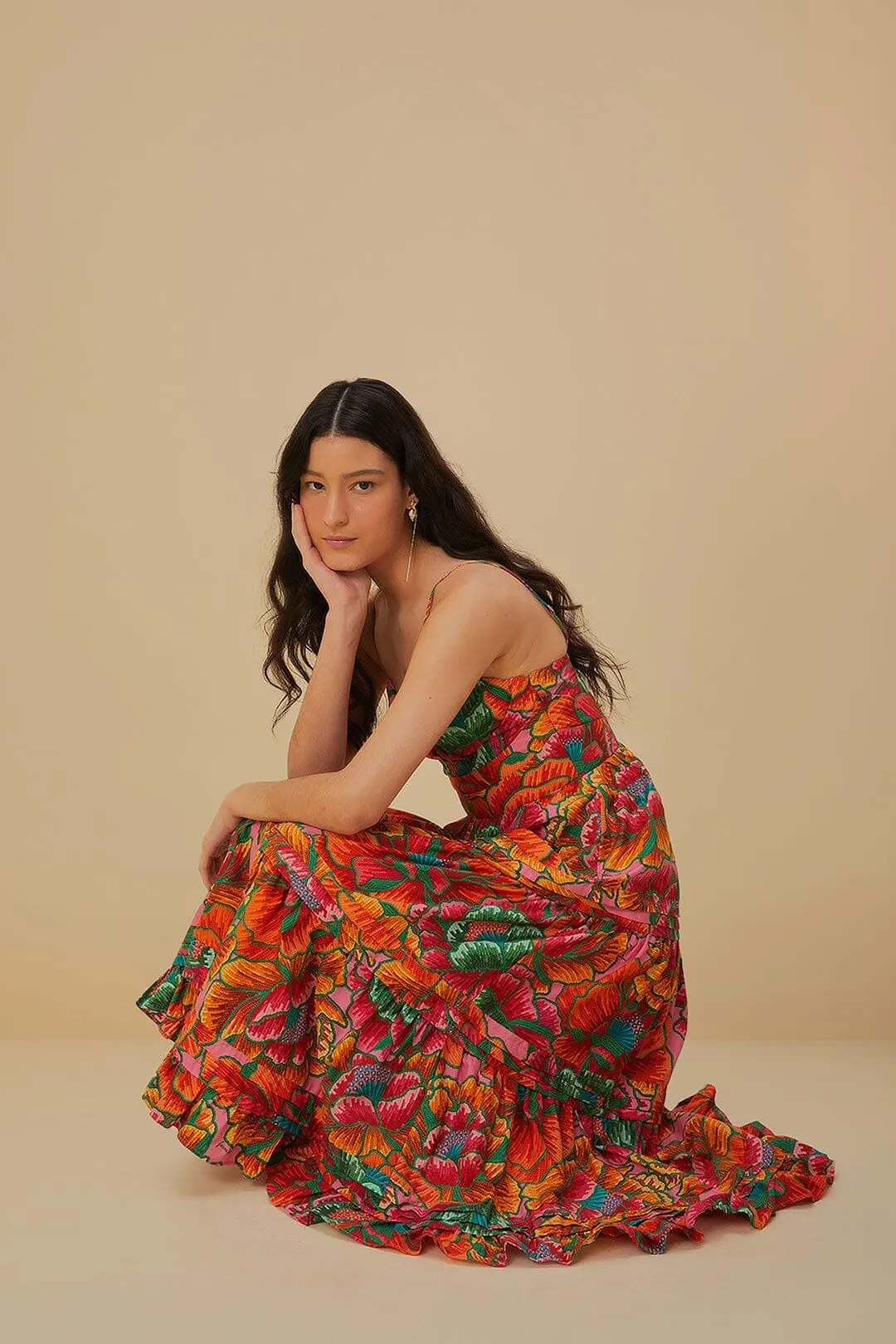 The flowing nature of this maxi dress ensures that you can move freely without sacrificing style Weave Glow Pink Beaded Spring Sleeveless Maxi Dress