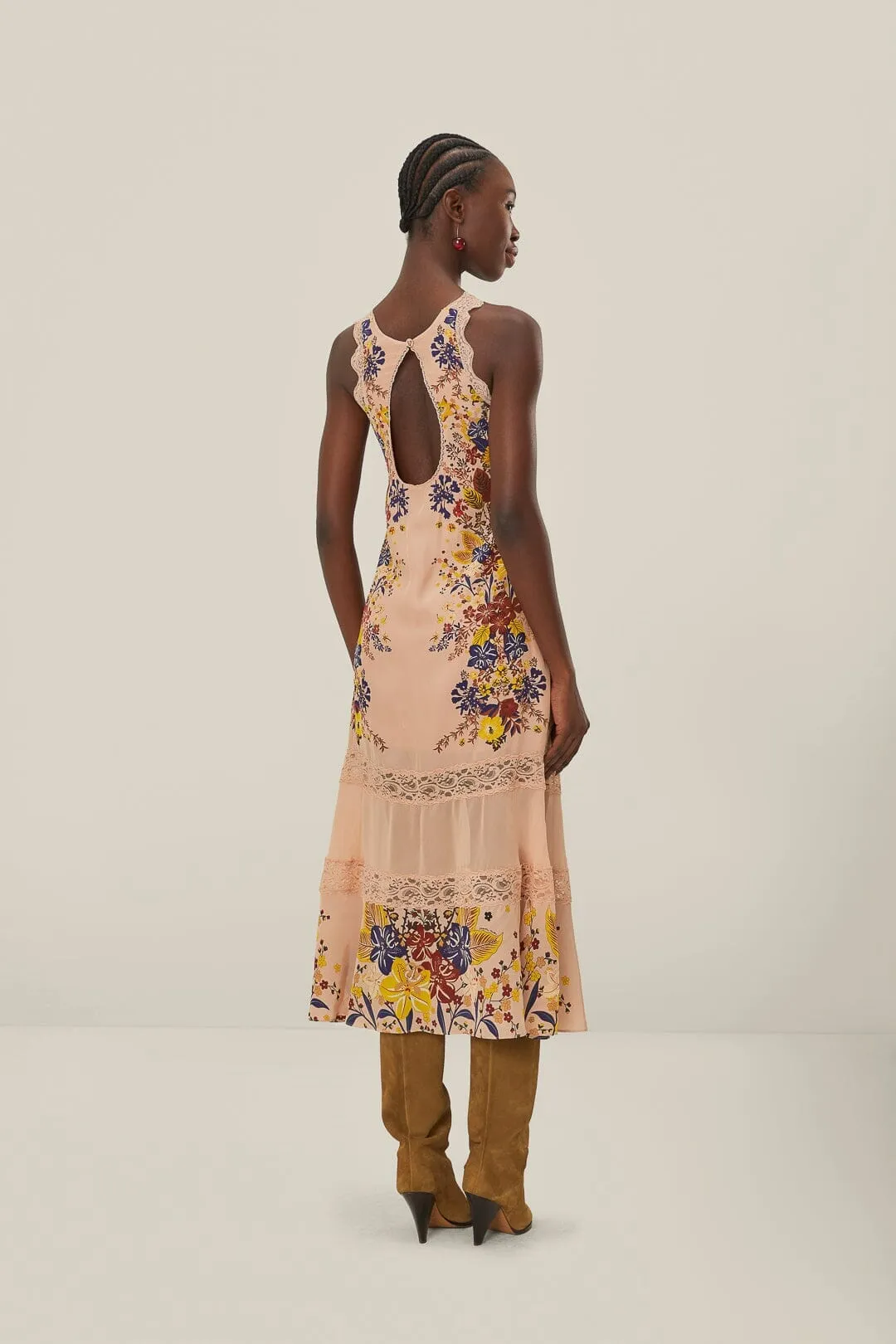 Pink Beauty Bouquet Sleeveless Maxi Dress Tide Glow Tile Glow