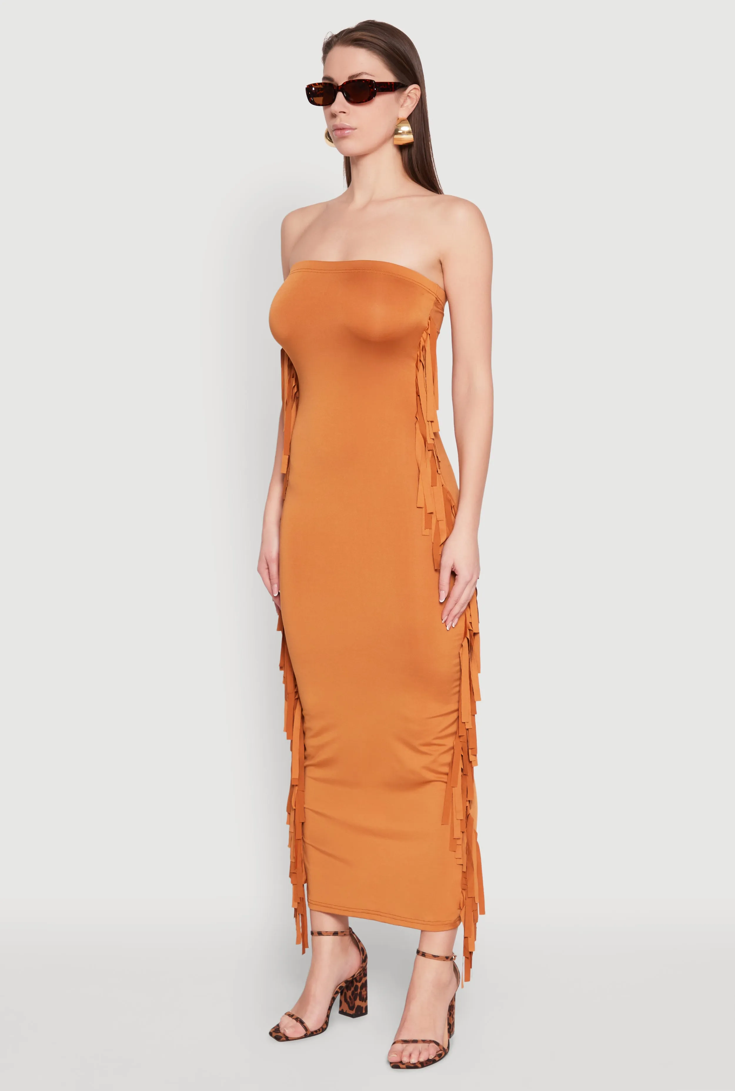 Side Fringe Maxi Tube Dress Cotton Shade Market Lane