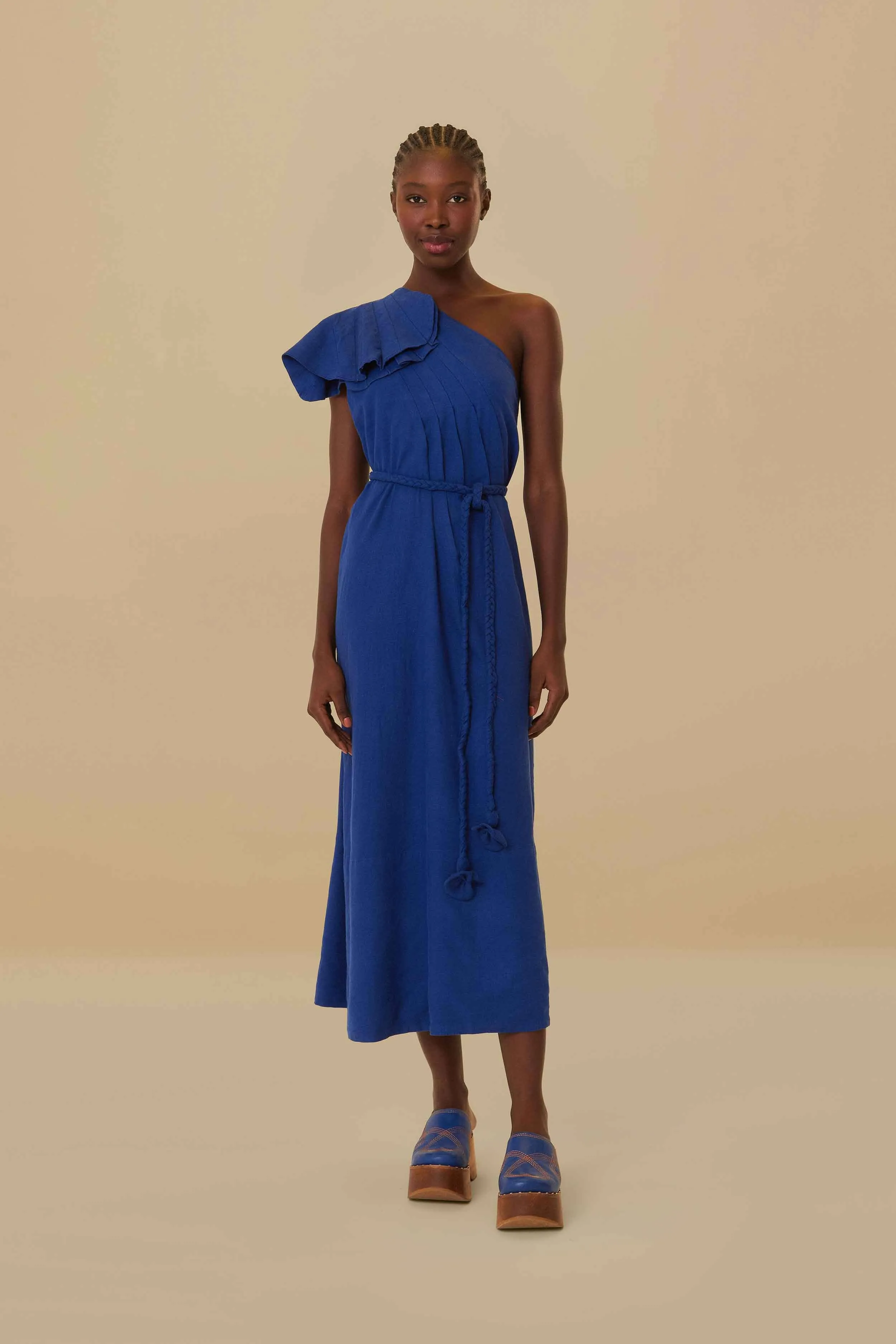 Navy Blue One Shoulder Leaf Lenzing? Ecovero? Euroflax? Maxi Dress Vibrant floral maxi Net Soft