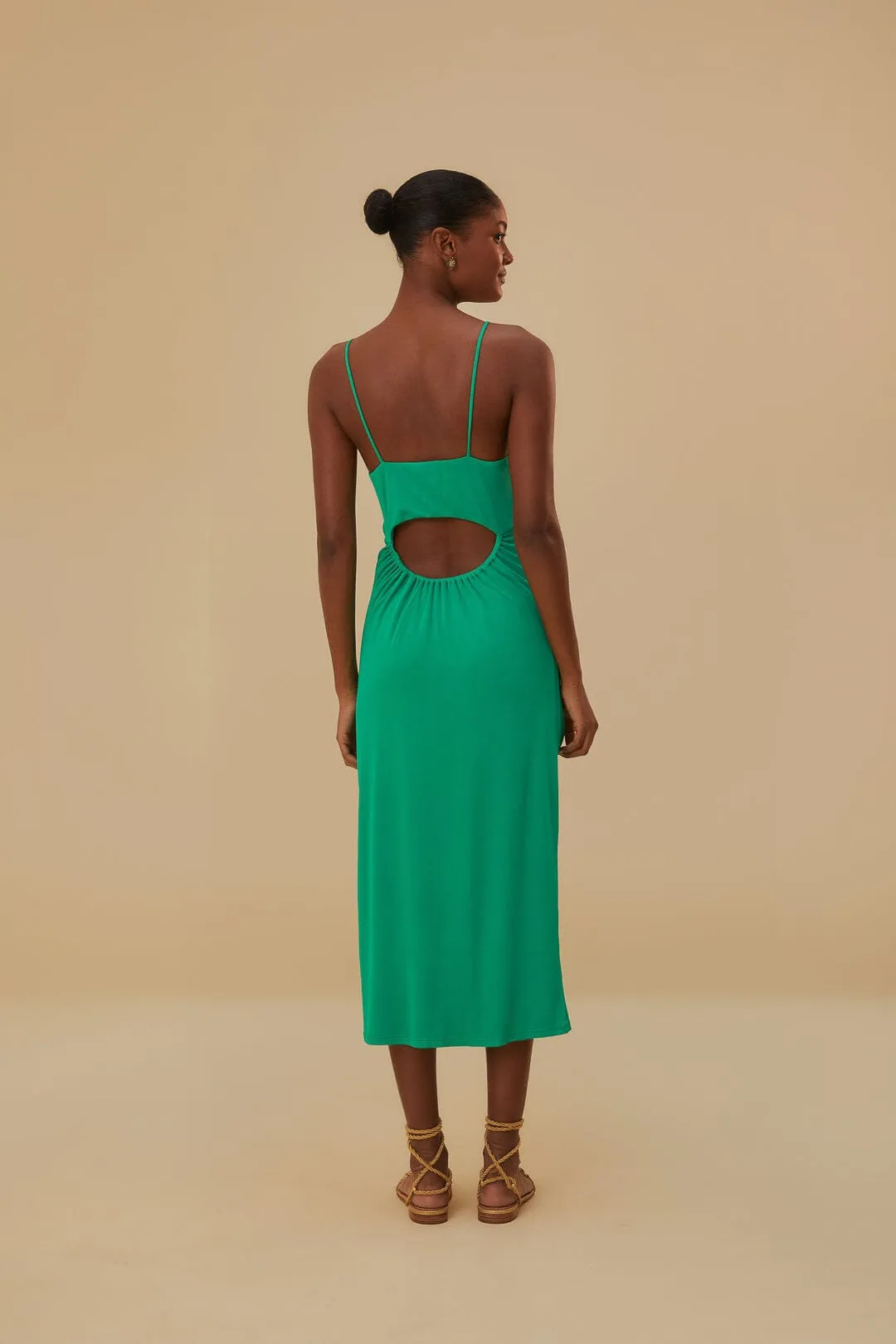 Green Cut-Out Sleeveless Midi Dress Event Ready Office To Out