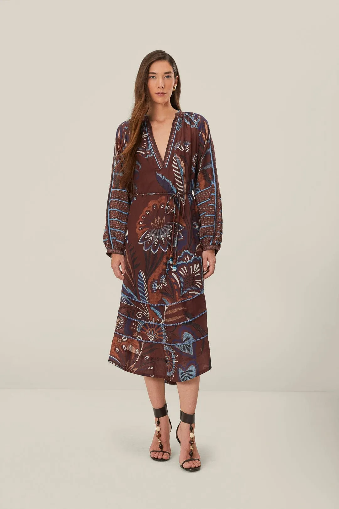 Brown Delicate Garden Midi Dress Sophisticated Fit Classy Look