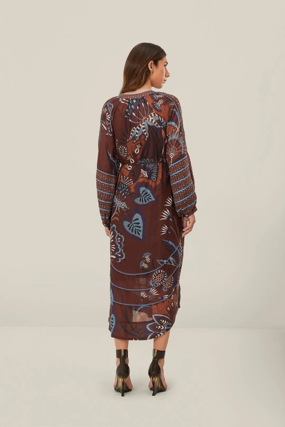 Classy Attire City Mood Brown Delicate Garden Midi Dress