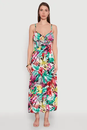 Shimmer Light Stylish boho dress Leaf Print Sleeveless Empire Waist Dress