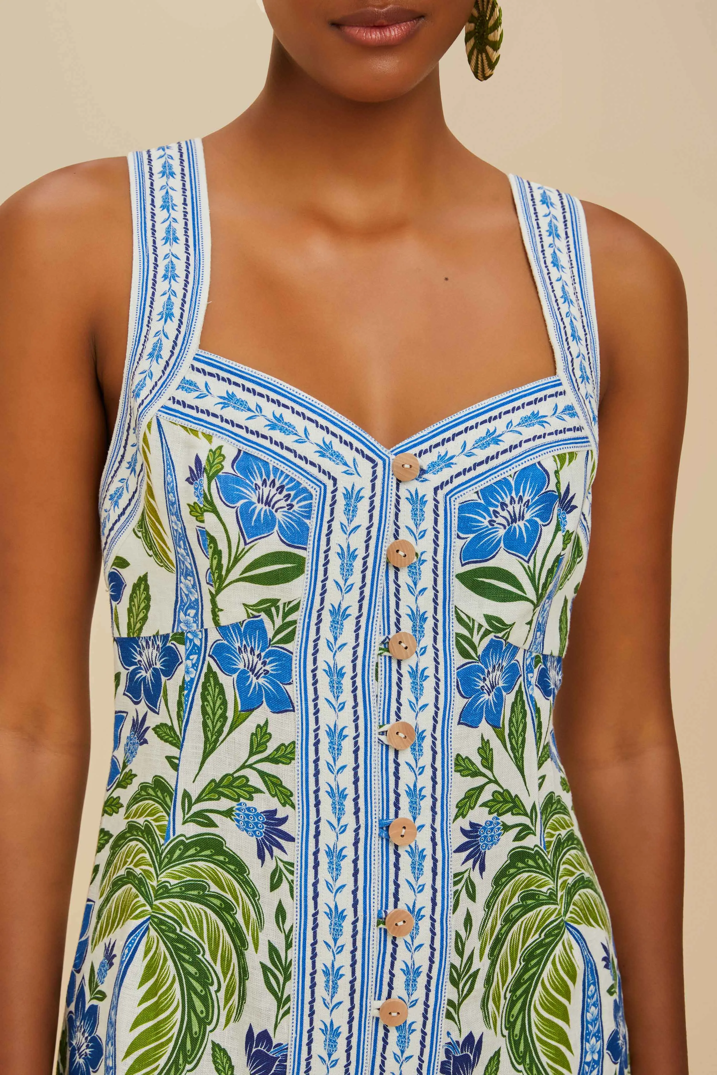 Off-White Tropicance Porcelain Garden Euroflax? Premium Linen Midi Dress Stylish Appearance