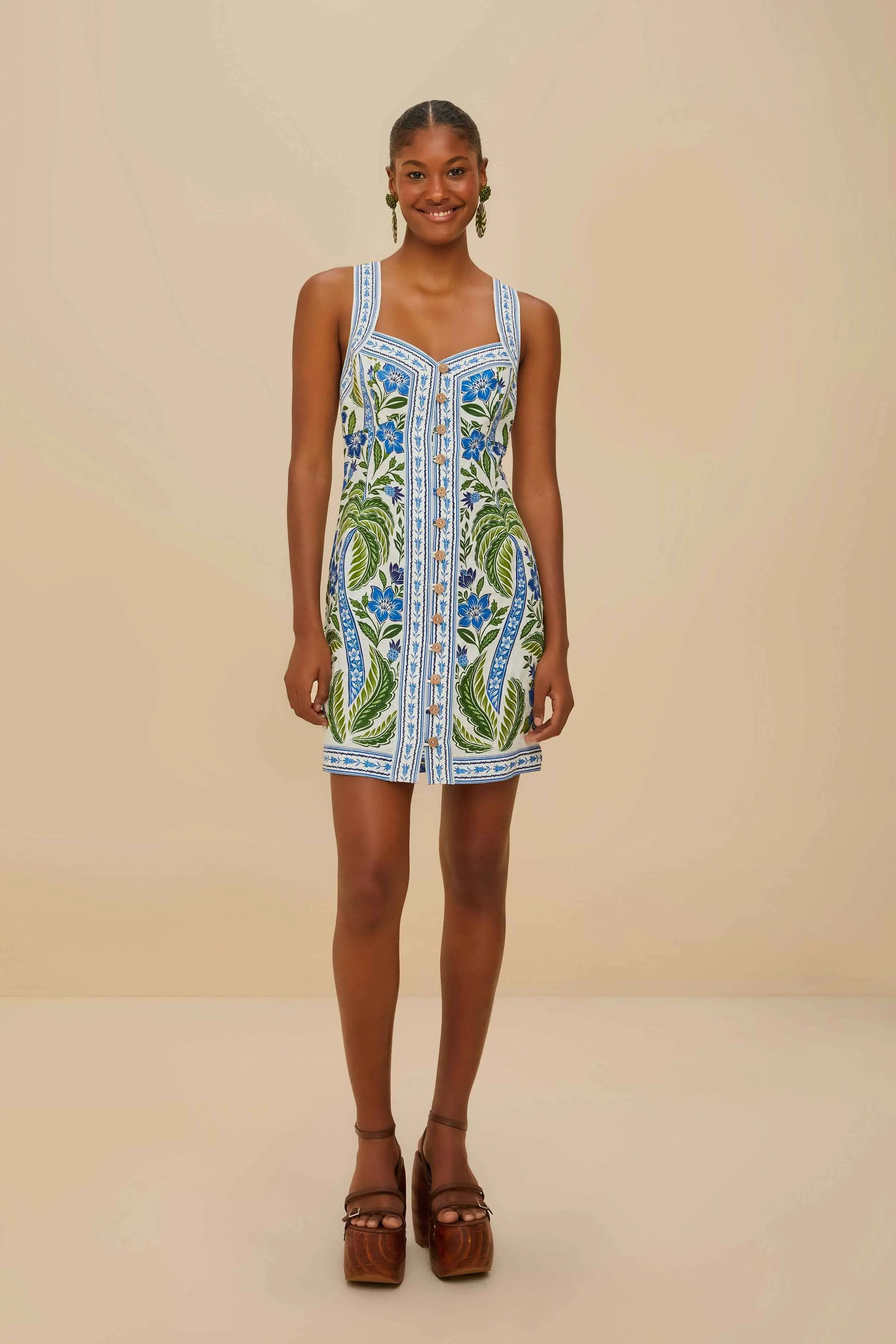 Urban Grace Polished Look Off-White Tropicance Porcelain Garden Euroflax? Premium Linen Midi Dress
