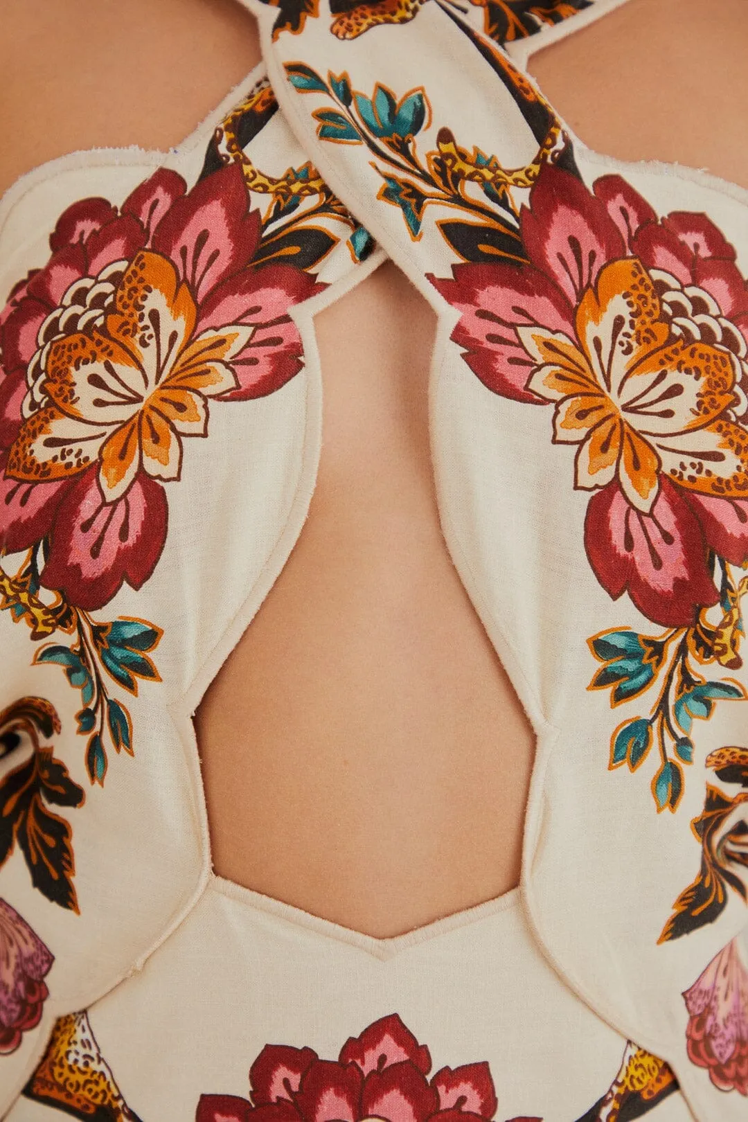 Sand Leopard Flowers Cut Out Midi Dress Brunch Ready All-day wear midi