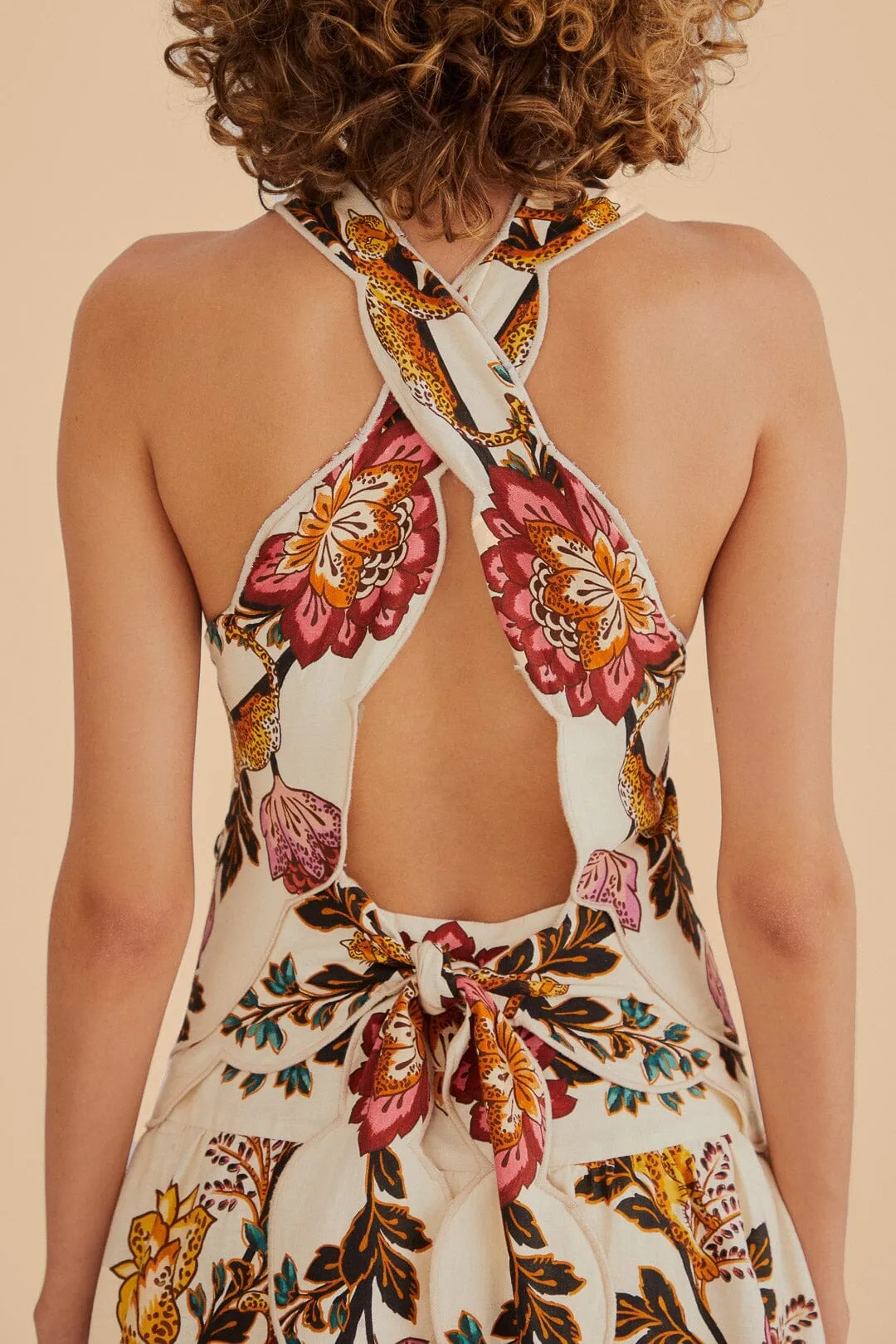 Artistic Vibe Everyday Chic Sand Leopard Flowers Cut Out Midi Dress