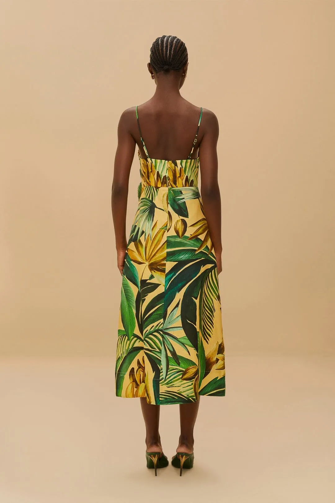 Cotton Soft Business Meeting Yellow Bananart 3D Bodice Midi Dress