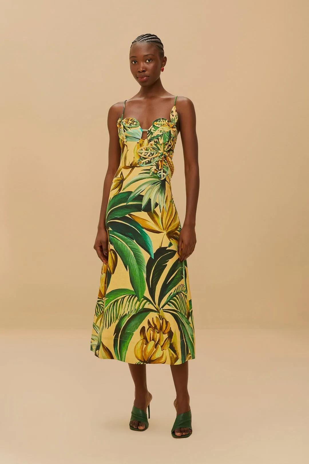 Toast Time Wool Warm Yellow Bananart 3D Bodice Midi Dress