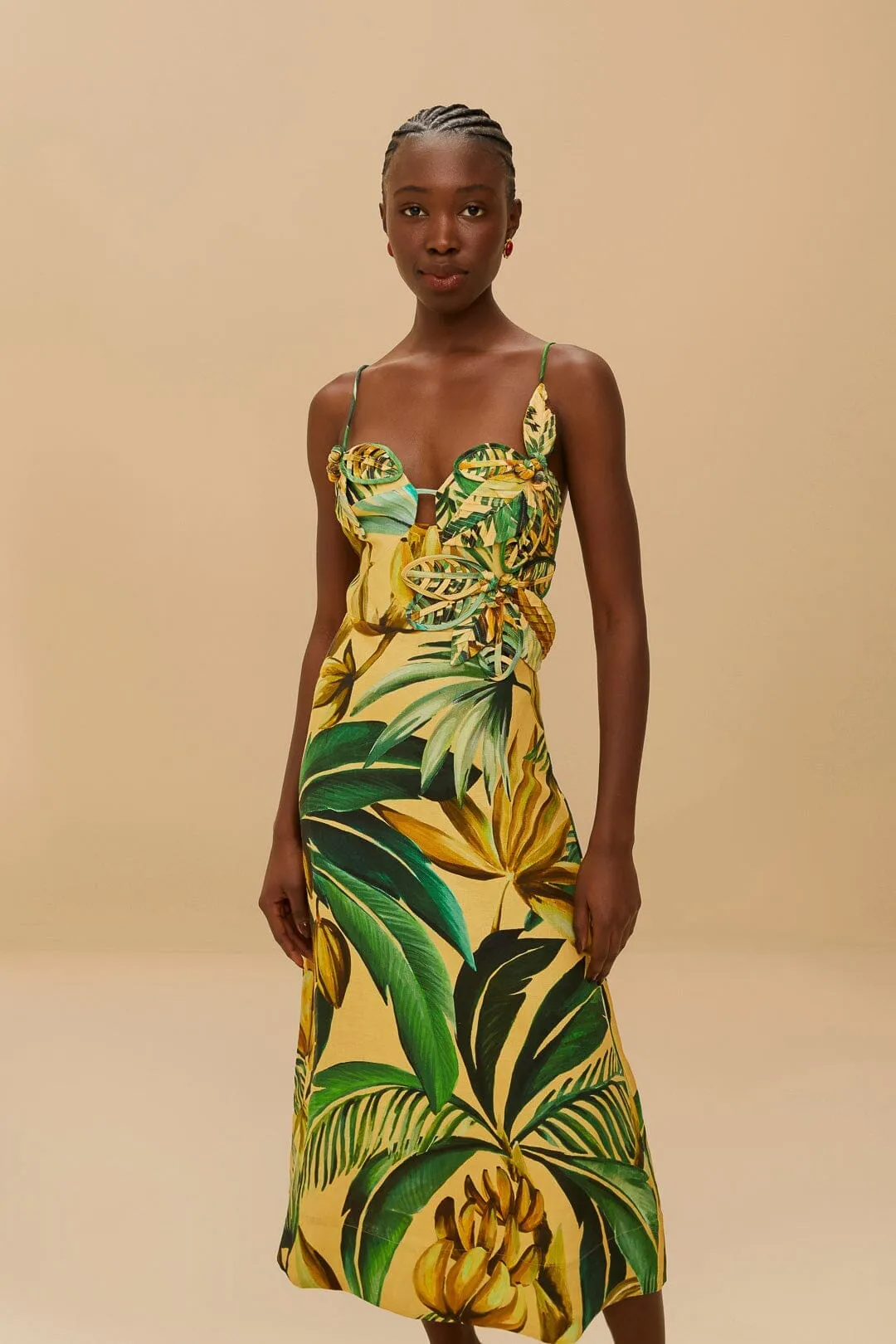 Yellow Bananart 3D Bodice Midi Dress Edgy Youth