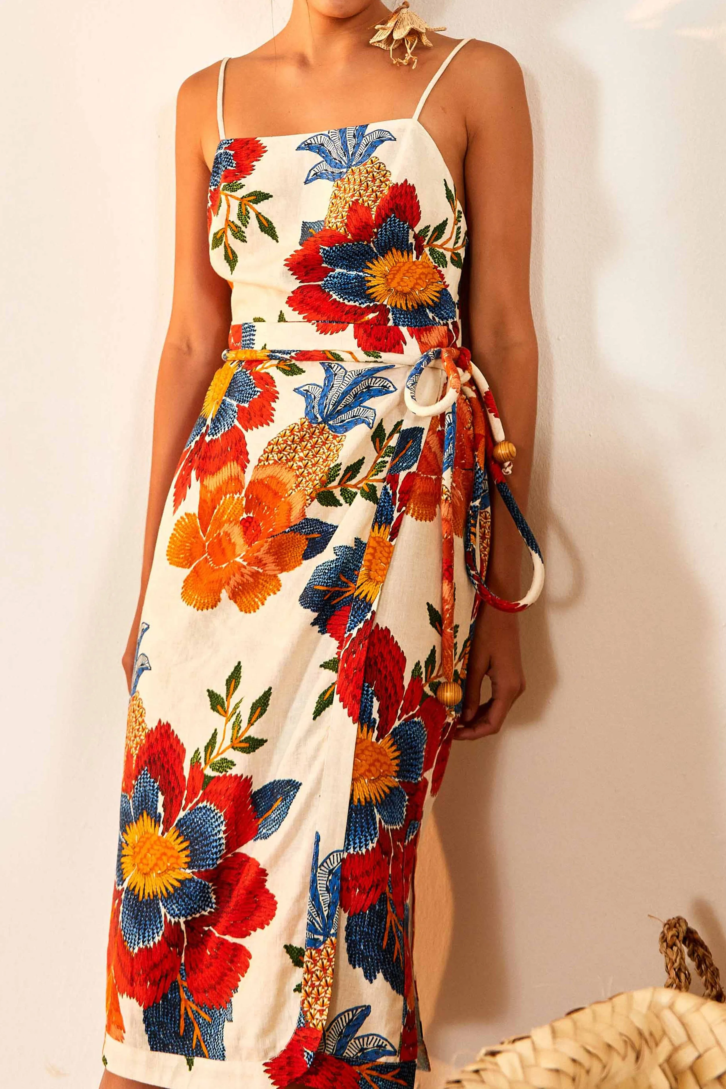 White Pineapple Flowers Midi Dress Flower Lane