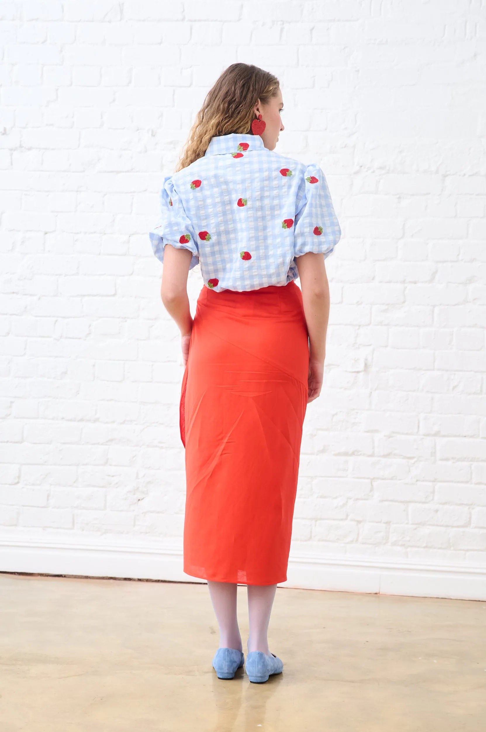 Soft Touch Linen Wrap Skirt in Coral