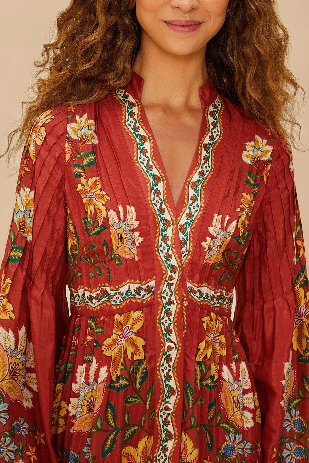 Timeless elegance Simple Comfort Red Garden Delight Long Sleeve Midi Dress